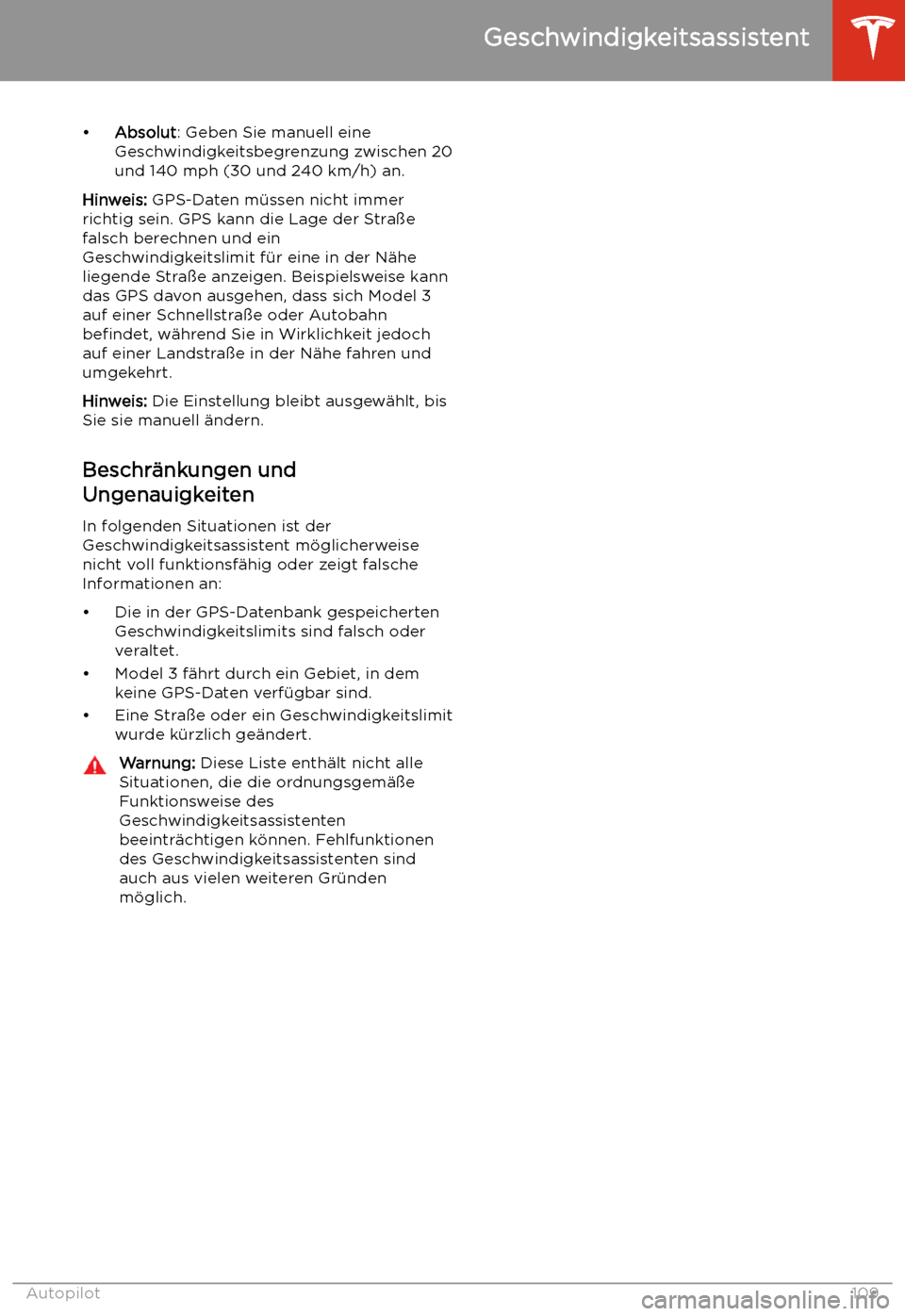 TESLA MODEL 3 2019 Betriebsanleitung (in German) TESLA MODEL 3 2019 Betriebsanleitung (in German)