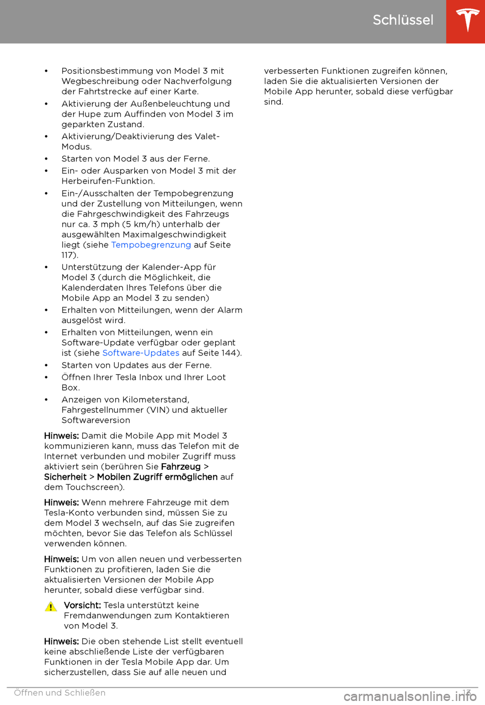 TESLA MODEL 3 2019 Betriebsanleitung (in German) TESLA MODEL 3 2019 Betriebsanleitung (in German)