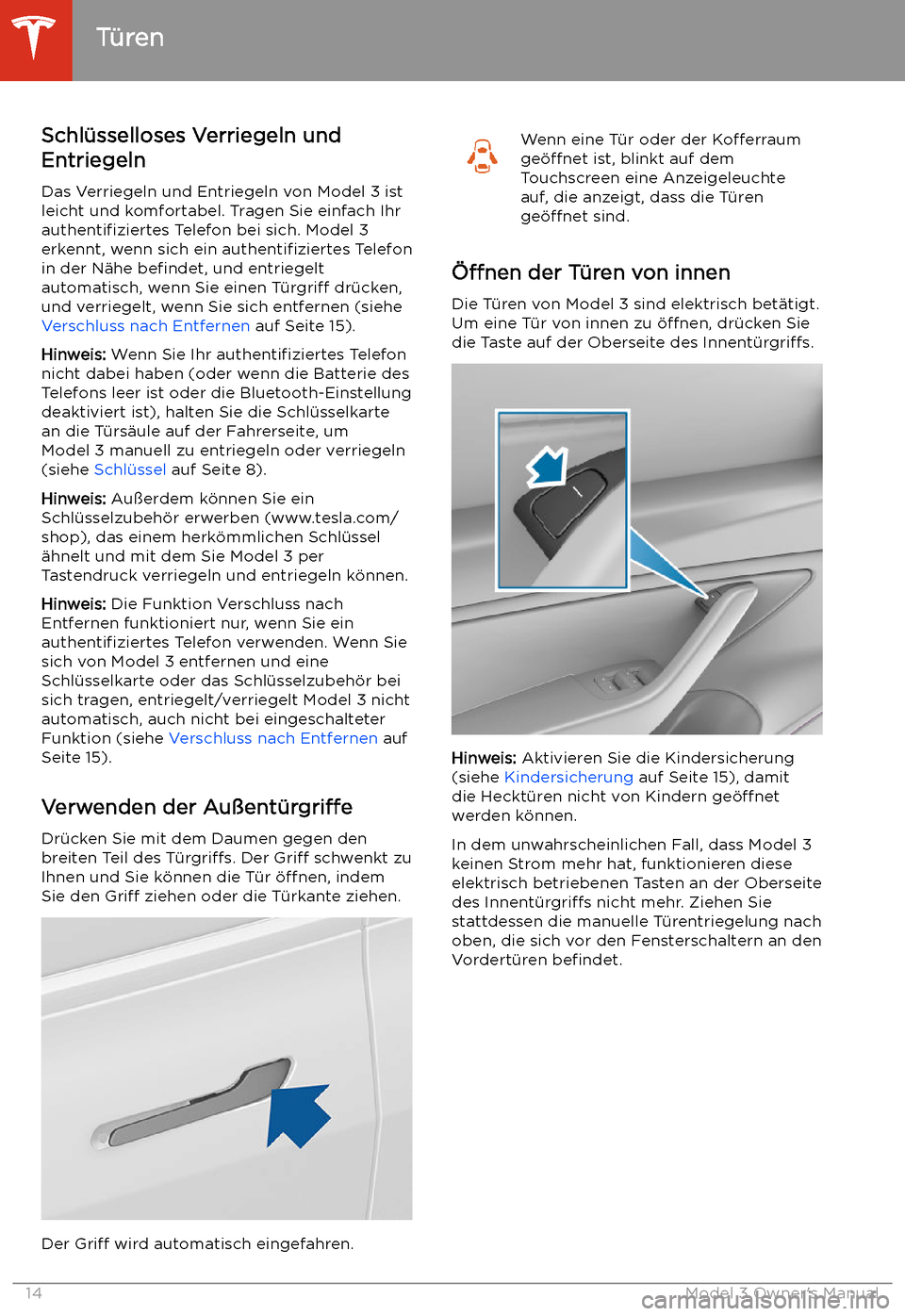 TESLA MODEL 3 2019 Betriebsanleitung (in German) T TESLA MODEL 3 2019 Betriebsanleitung (in German) T