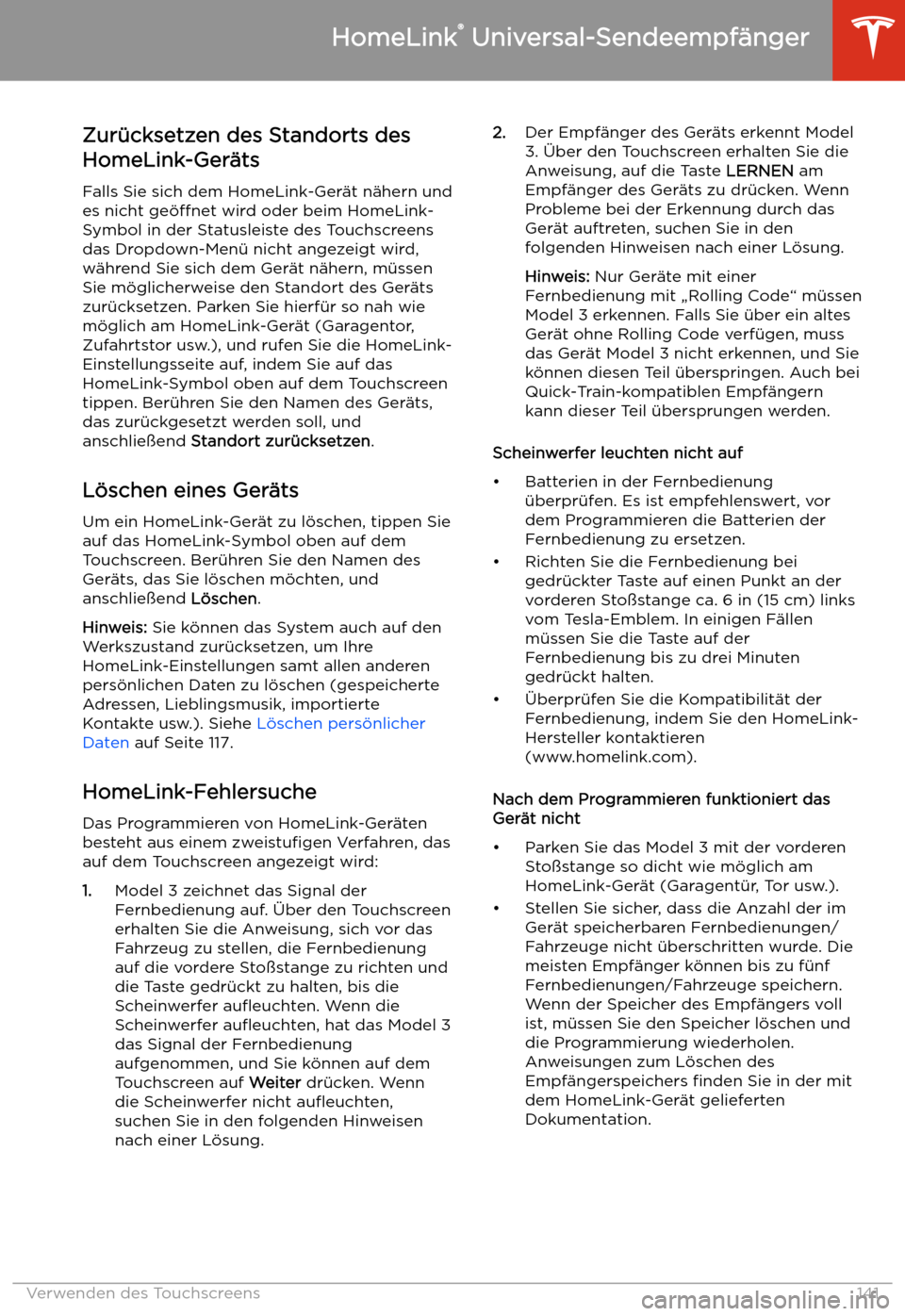 TESLA MODEL 3 2019 Betriebsanleitung (in German) Zur TESLA MODEL 3 2019 Betriebsanleitung (in German) Zur