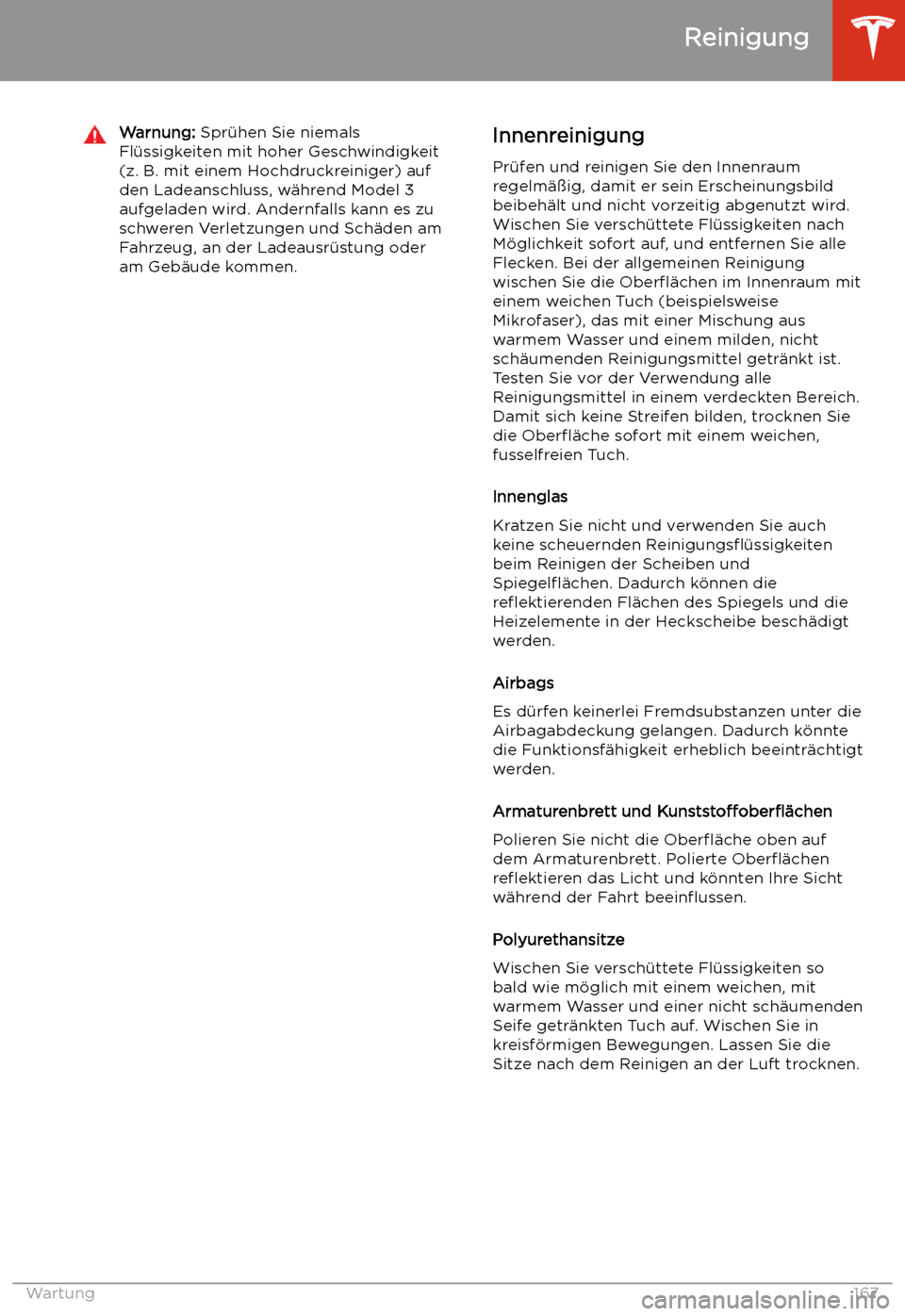 TESLA MODEL 3 2019 Betriebsanleitung (in German) Warnung: Spr TESLA MODEL 3 2019 Betriebsanleitung (in German) Warnung: Spr