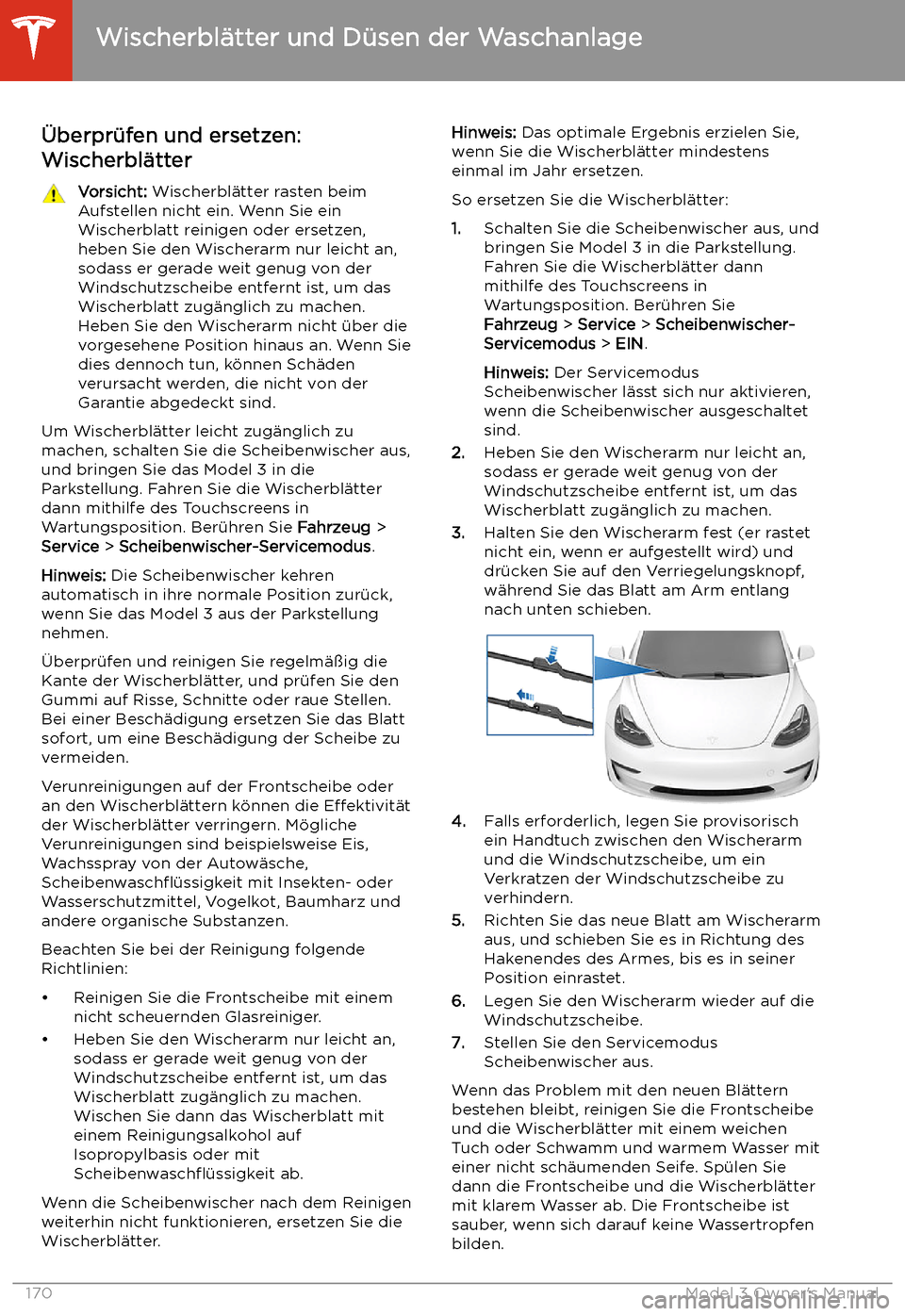 TESLA MODEL 3 2019 Betriebsanleitung (in German) Wischerbl TESLA MODEL 3 2019 Betriebsanleitung (in German) Wischerbl