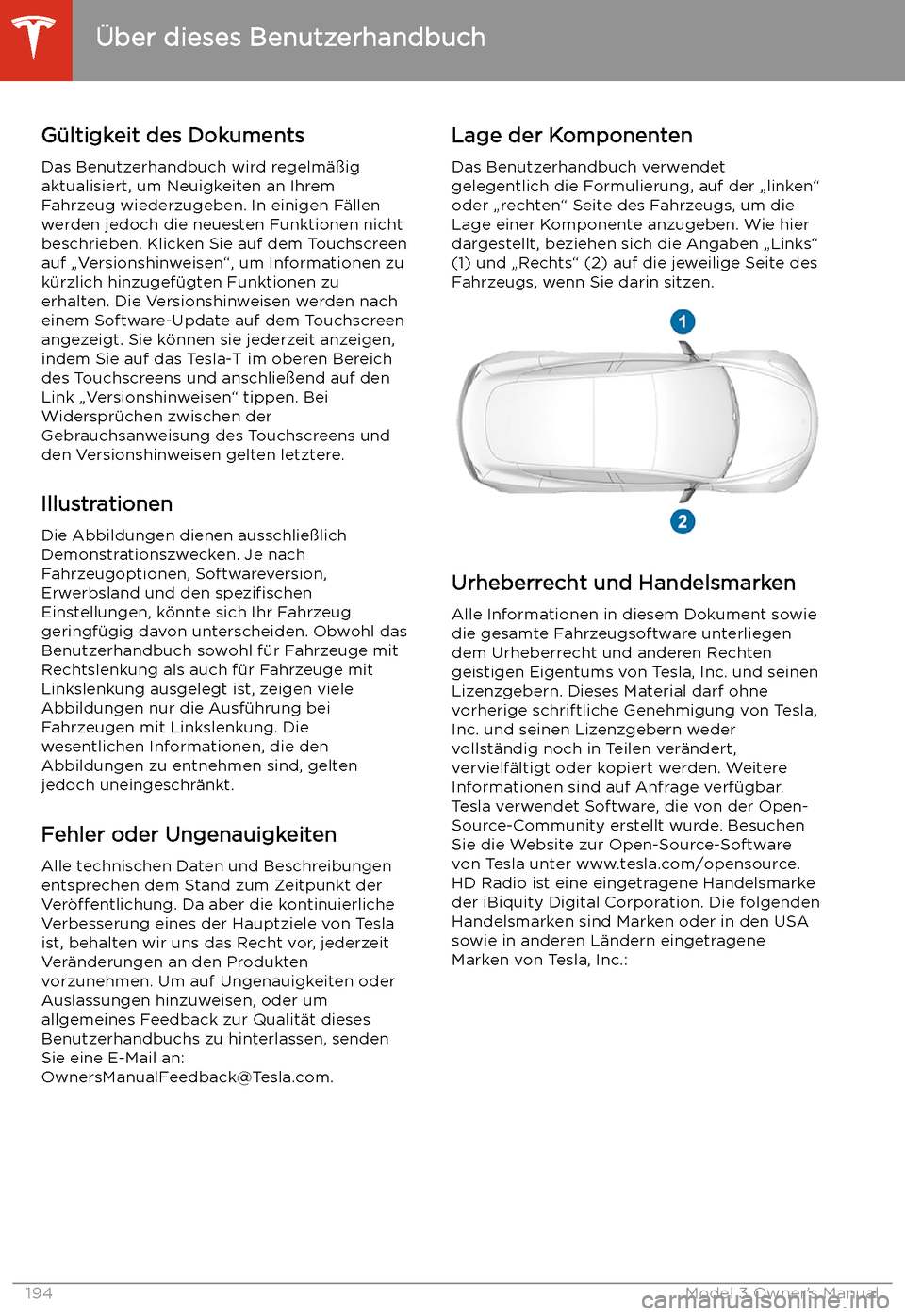 TESLA MODEL 3 2019 Betriebsanleitung (in German) TESLA MODEL 3 2019 Betriebsanleitung (in German)
