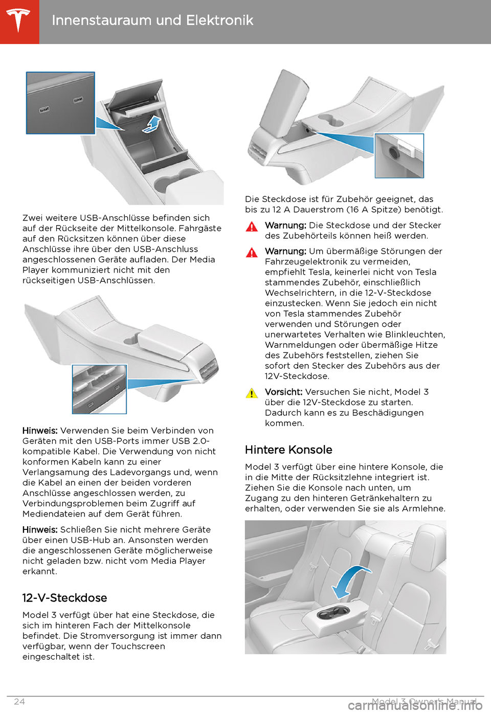 TESLA MODEL 3 2019  Betriebsanleitung (in German) Zwei weitere USB-Anschl