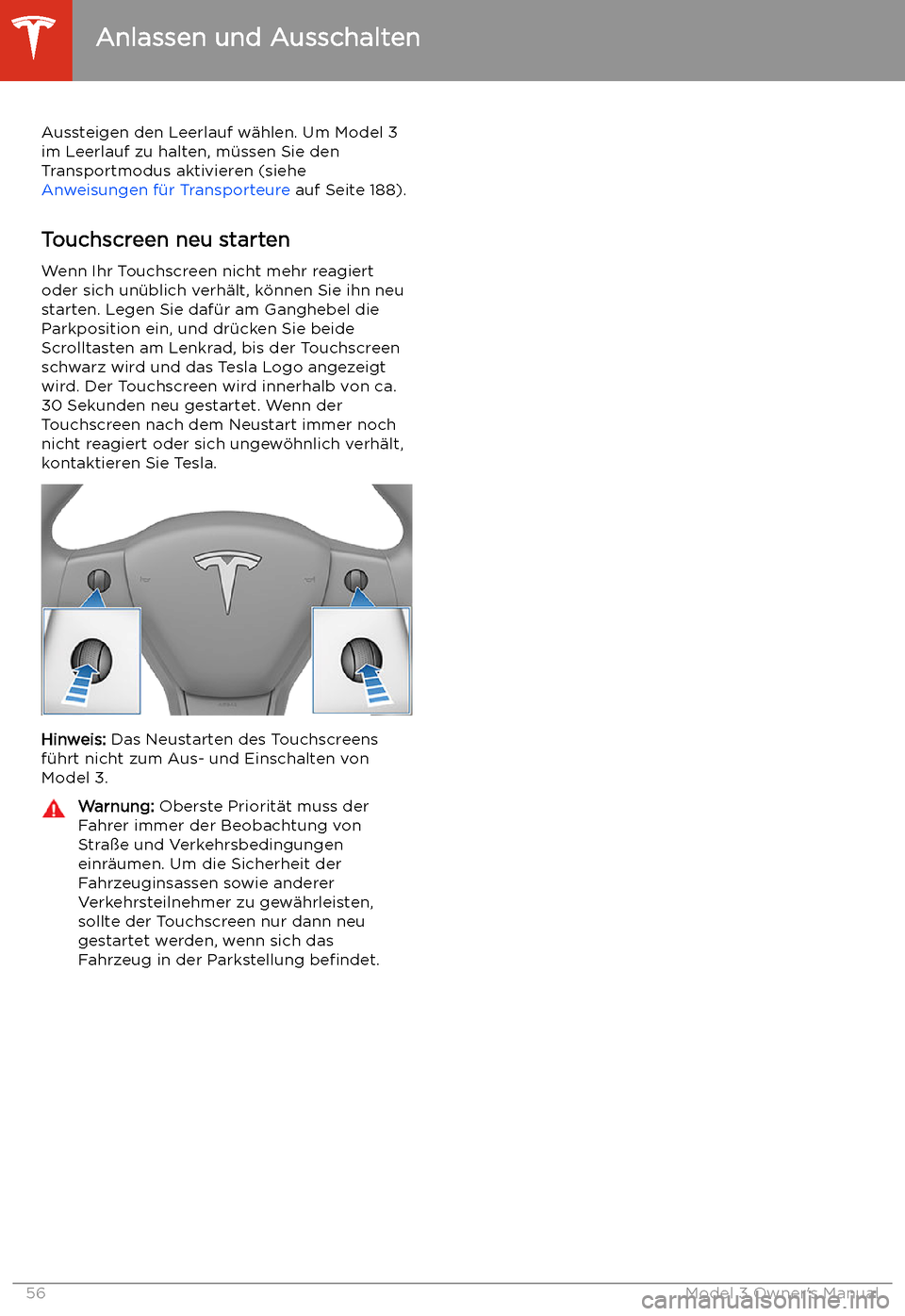 TESLA MODEL 3 2019 Betriebsanleitung (in German) Aussteigen den Leerlauf w TESLA MODEL 3 2019 Betriebsanleitung (in German) Aussteigen den Leerlauf w