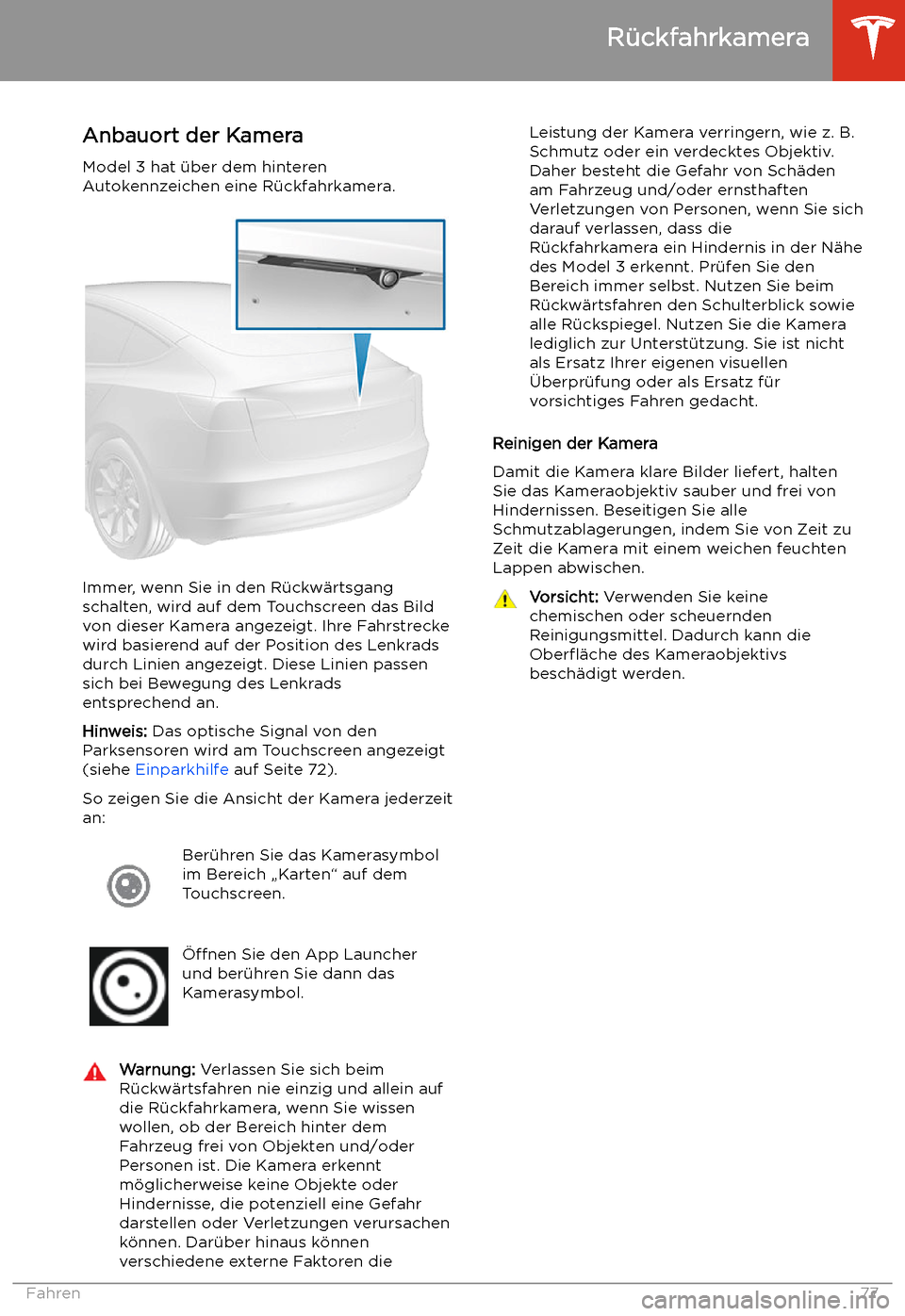 TESLA MODEL 3 2019  Betriebsanleitung (in German) R