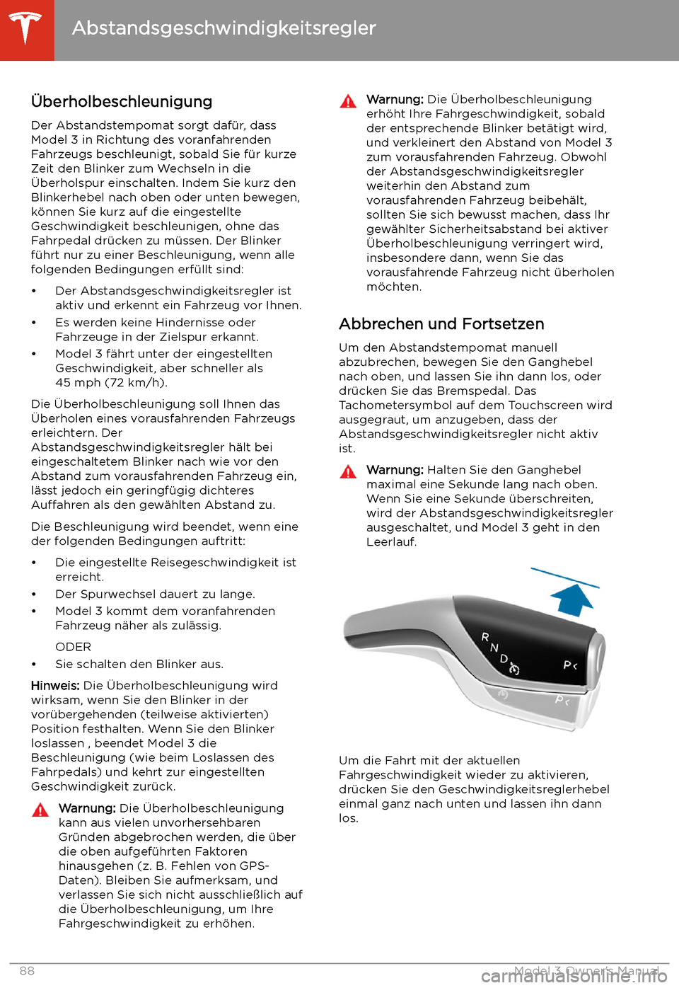 TESLA MODEL 3 2019 Betriebsanleitung (in German) TESLA MODEL 3 2019 Betriebsanleitung (in German)