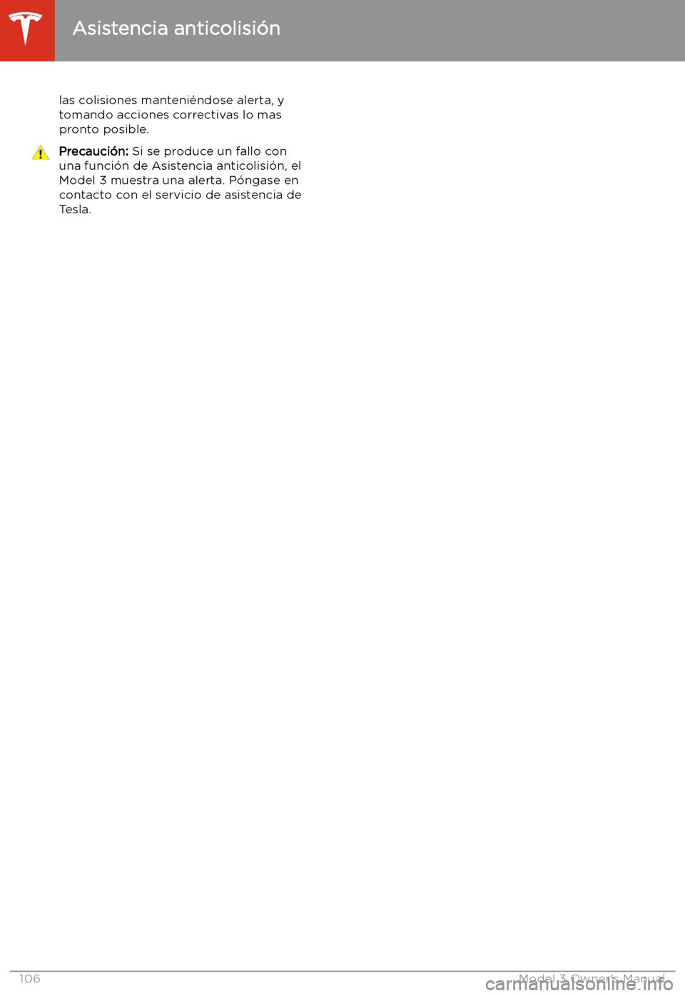 TESLA MODEL 3 2019 Manual del propietario (in Spanish) las colisiones manteni TESLA MODEL 3 2019 Manual del propietario (in Spanish) las colisiones manteni