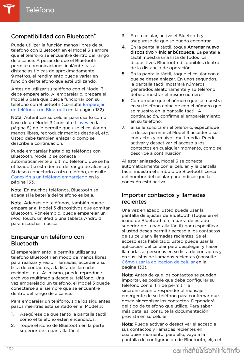 TESLA MODEL 3 2019  Manual del propietario (in Spanish)  Tel