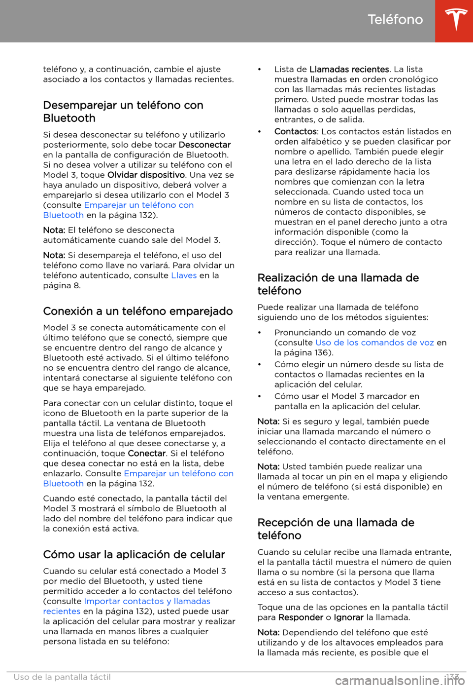 TESLA MODEL 3 2019  Manual del propietario (in Spanish)  tel