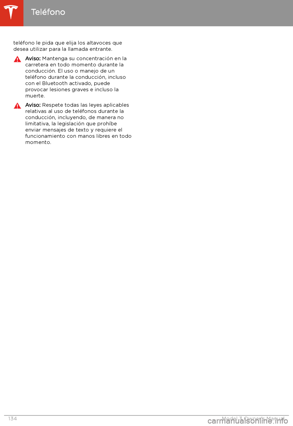 TESLA MODEL 3 2019  Manual del propietario (in Spanish)  tel