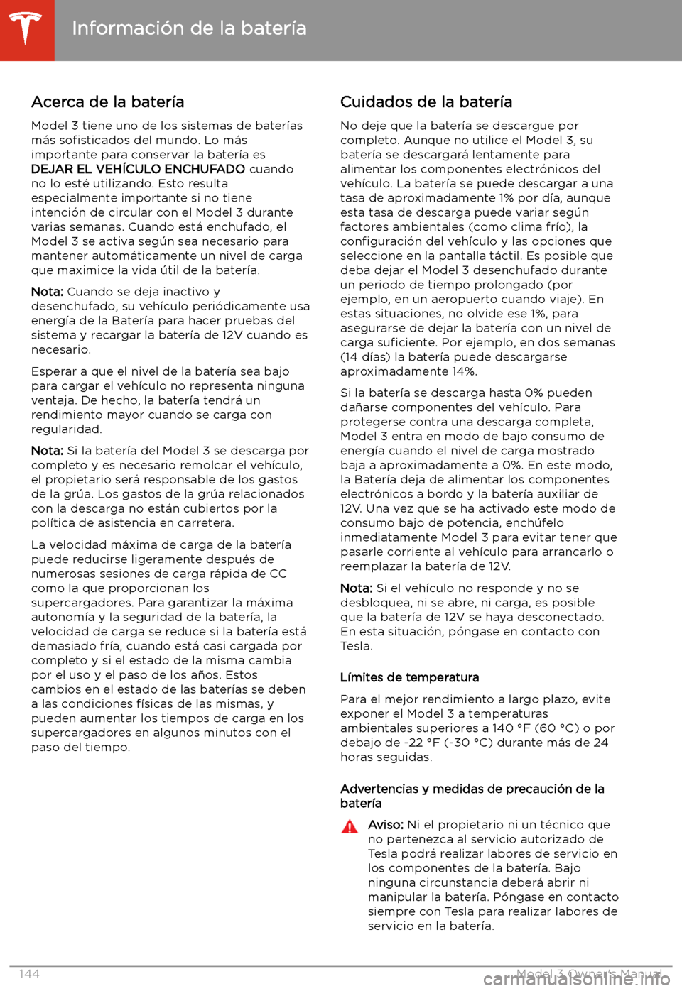 TESLA MODEL 3 2019  Manual del propietario (in Spanish)  Informaci