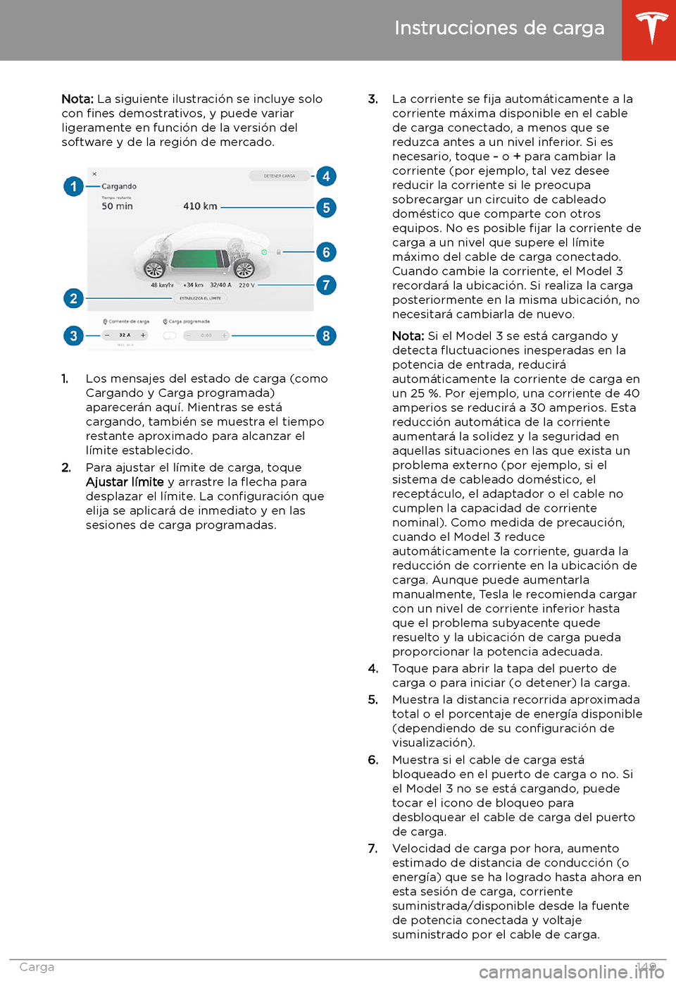 TESLA MODEL 3 2019  Manual del propietario (in Spanish)  Nota: La siguiente ilustraci