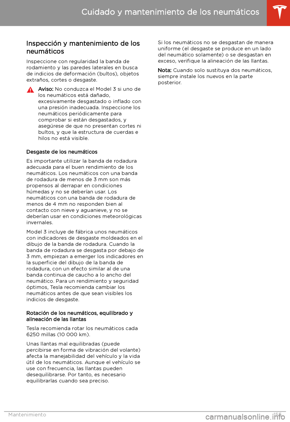 TESLA MODEL 3 2019 Manual del propietario (in Spanish) Inspecci TESLA MODEL 3 2019 Manual del propietario (in Spanish) Inspecci