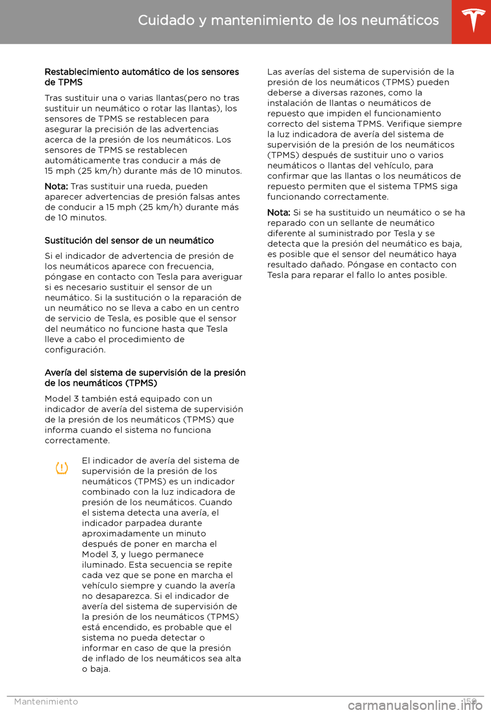 TESLA MODEL 3 2019 Manual del propietario (in Spanish) Restablecimiento autom TESLA MODEL 3 2019 Manual del propietario (in Spanish) Restablecimiento autom
