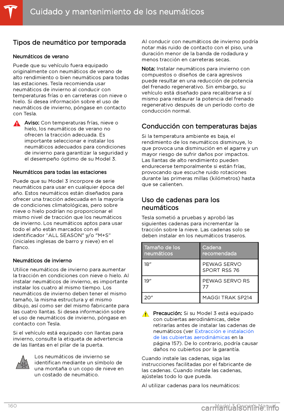 TESLA MODEL 3 2019 Manual del propietario (in Spanish) Tipos de neum TESLA MODEL 3 2019 Manual del propietario (in Spanish) Tipos de neum