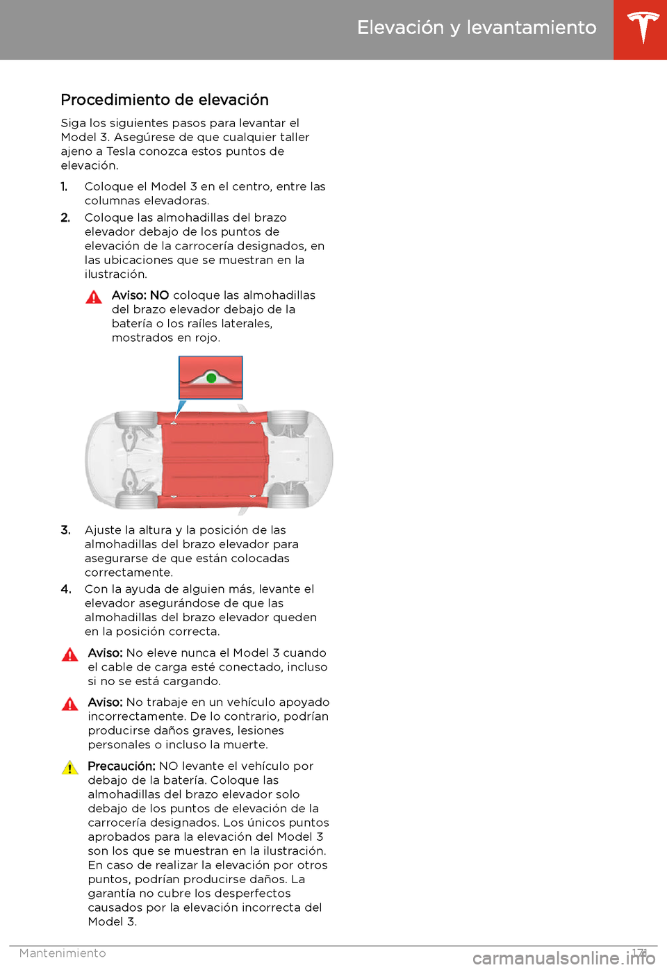 TESLA MODEL 3 2019 Manual del propietario (in Spanish) Elevaci TESLA MODEL 3 2019 Manual del propietario (in Spanish) Elevaci