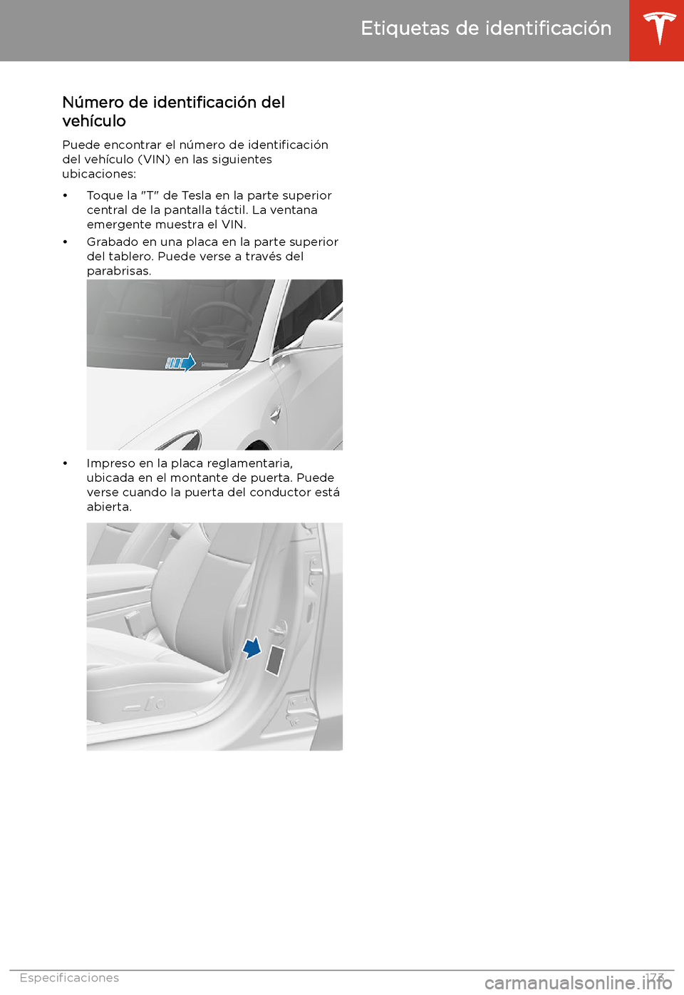 TESLA MODEL 3 2019 Manual del propietario (in Spanish) Especi TESLA MODEL 3 2019 Manual del propietario (in Spanish) Especi