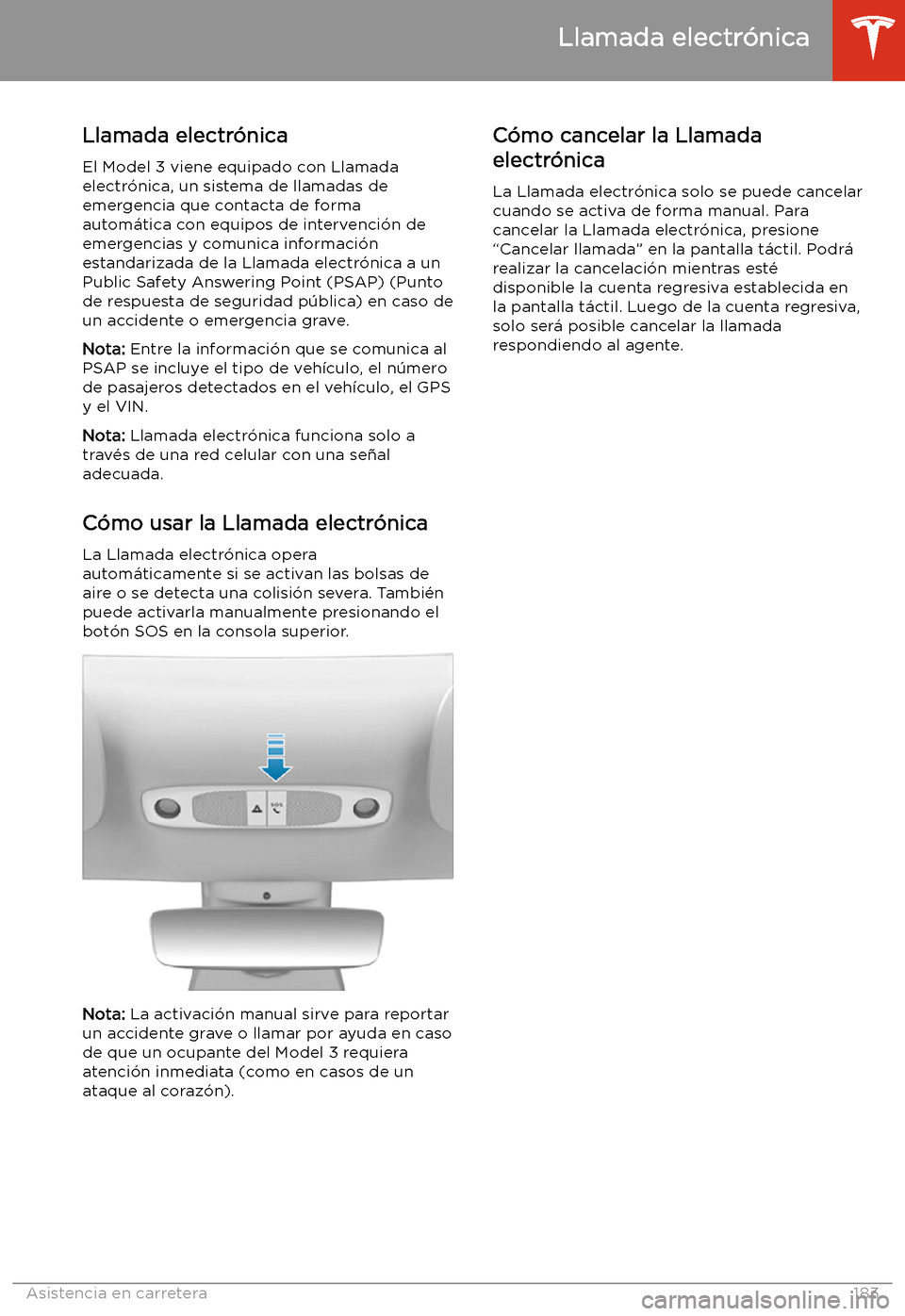 TESLA MODEL 3 2019 Manual del propietario (in Spanish) Llamada electr TESLA MODEL 3 2019 Manual del propietario (in Spanish) Llamada electr