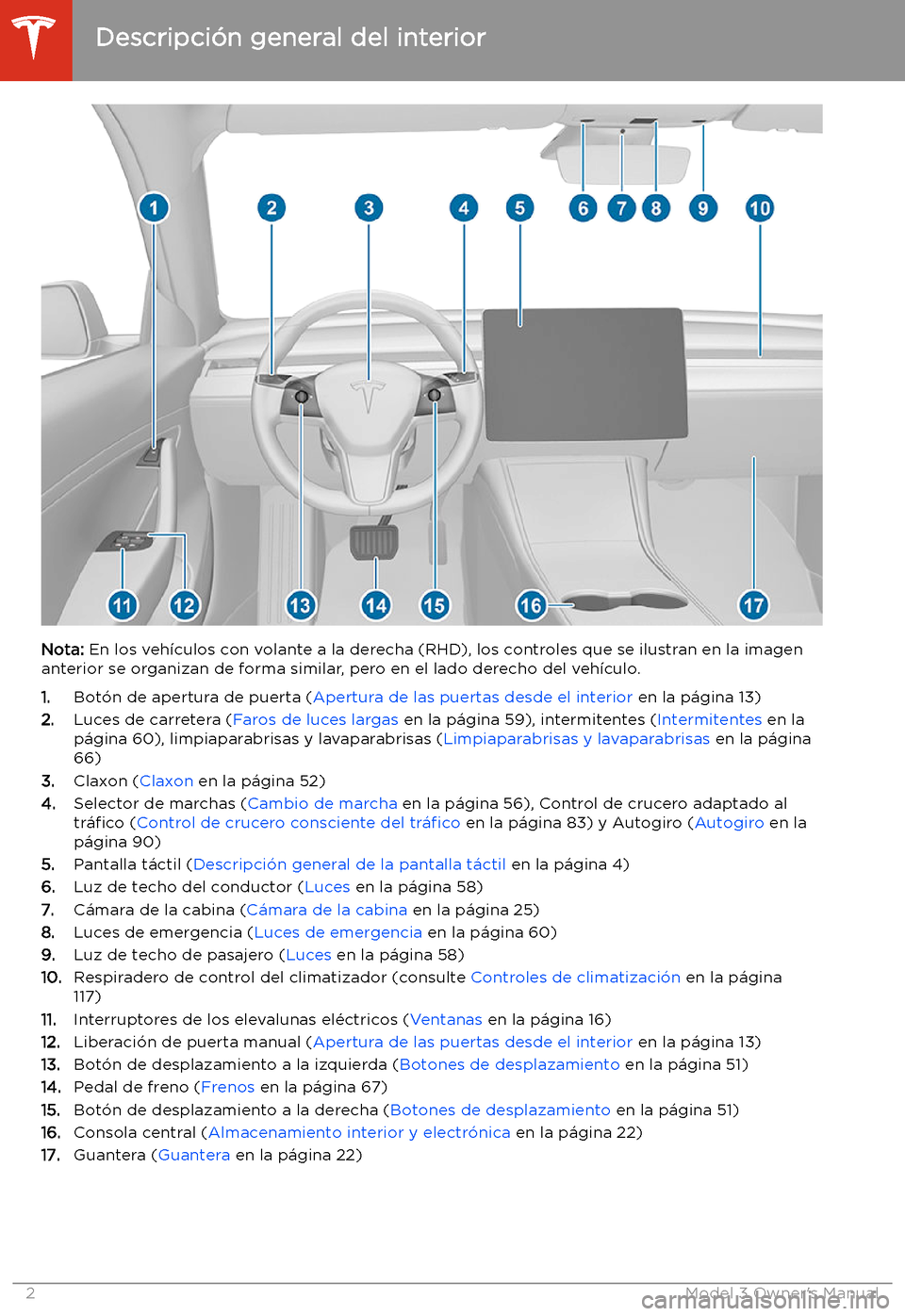 TESLA MODEL 3 2019  Manual del propietario (in Spanish)  Descripci