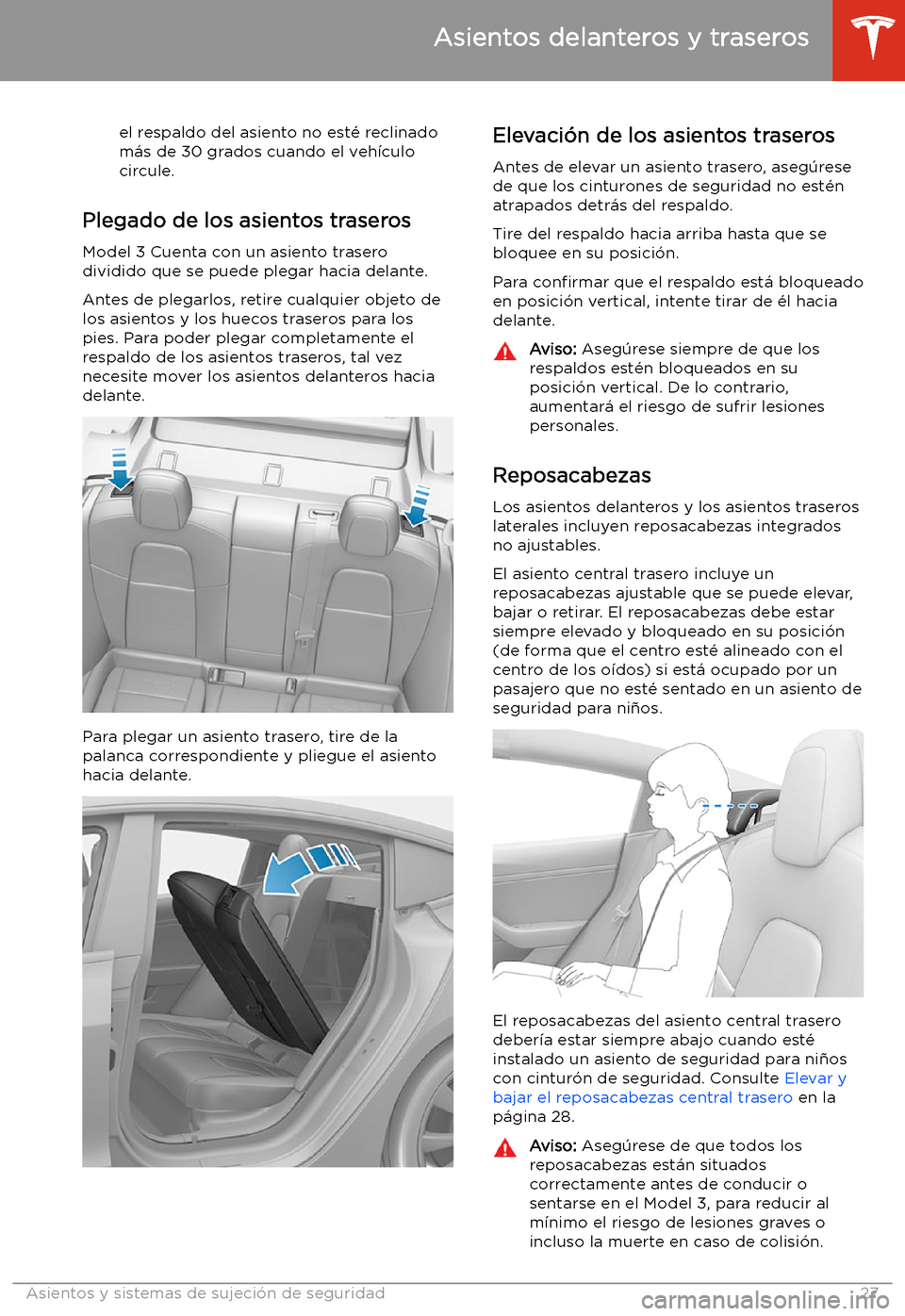 TESLA MODEL 3 2019 Manual del propietario (in Spanish) el respaldo del asiento no est TESLA MODEL 3 2019 Manual del propietario (in Spanish) el respaldo del asiento no est