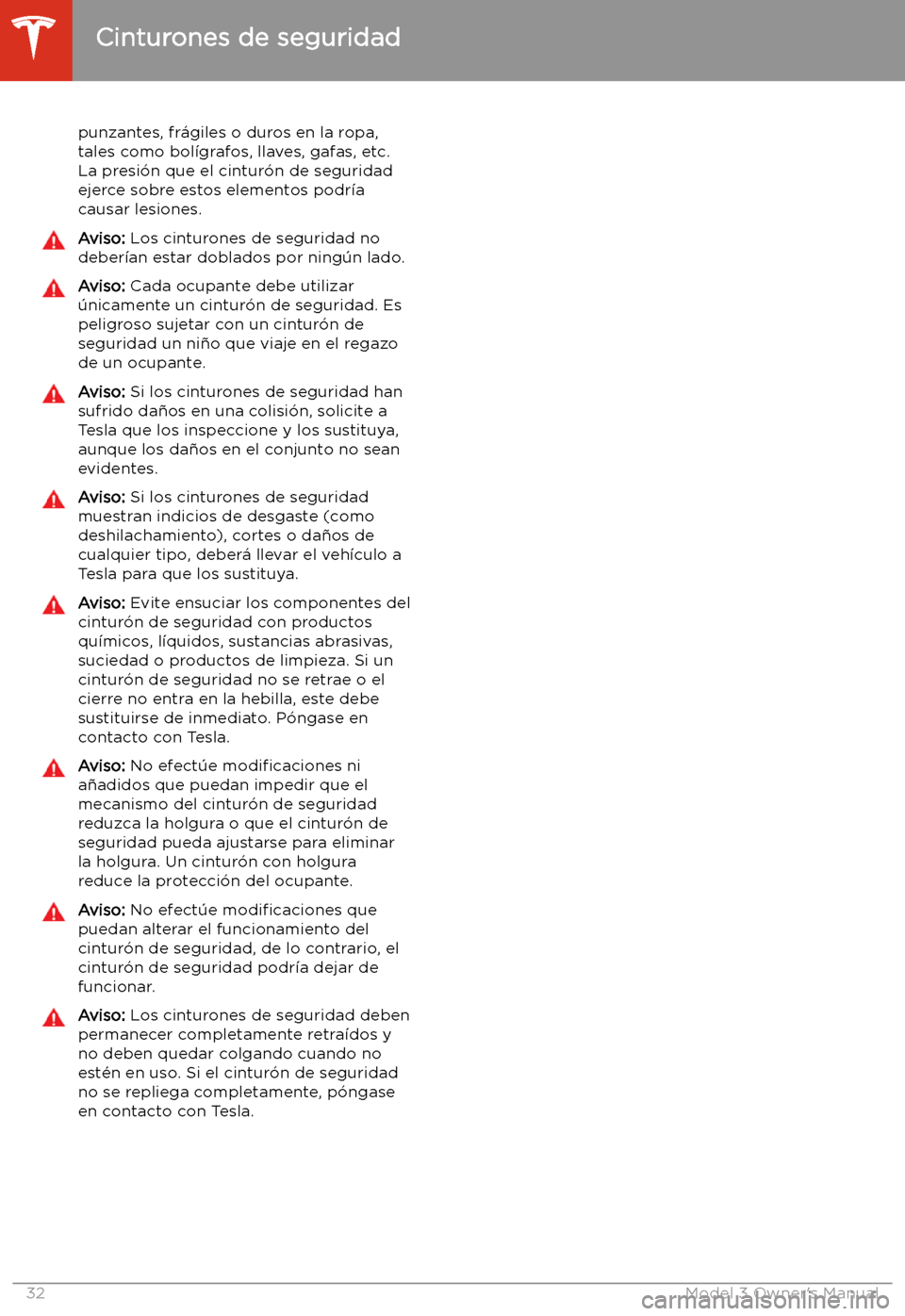 TESLA MODEL 3 2019 Manual del propietario (in Spanish) punzantes, fr TESLA MODEL 3 2019 Manual del propietario (in Spanish) punzantes, fr