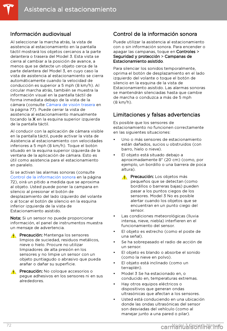 TESLA MODEL 3 2019 Manual del propietario (in Spanish) Informaci TESLA MODEL 3 2019 Manual del propietario (in Spanish) Informaci