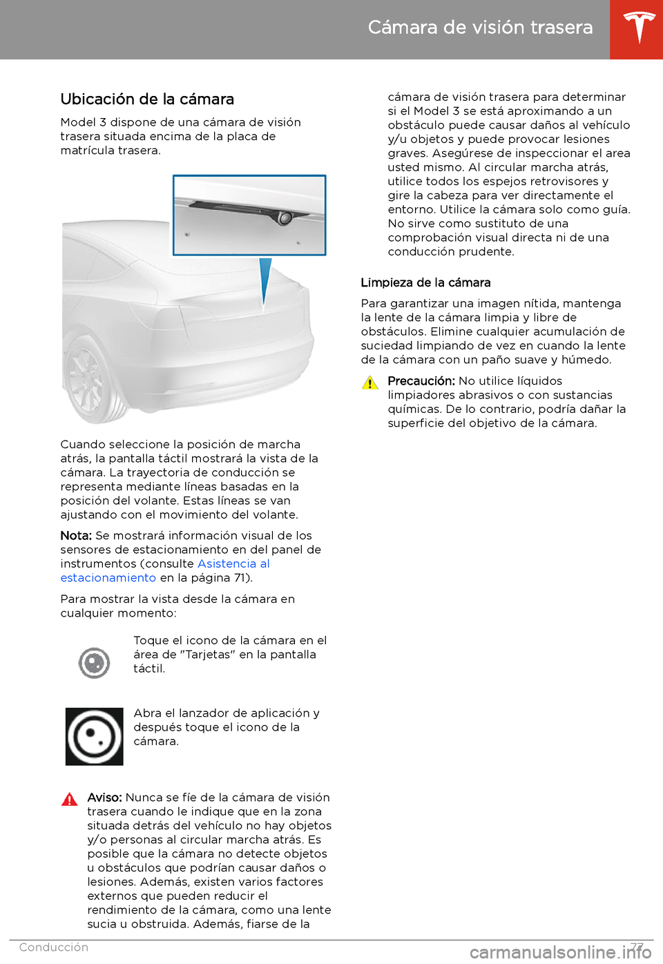 TESLA MODEL 3 2019 Manual del propietario (in Spanish) C TESLA MODEL 3 2019 Manual del propietario (in Spanish) C