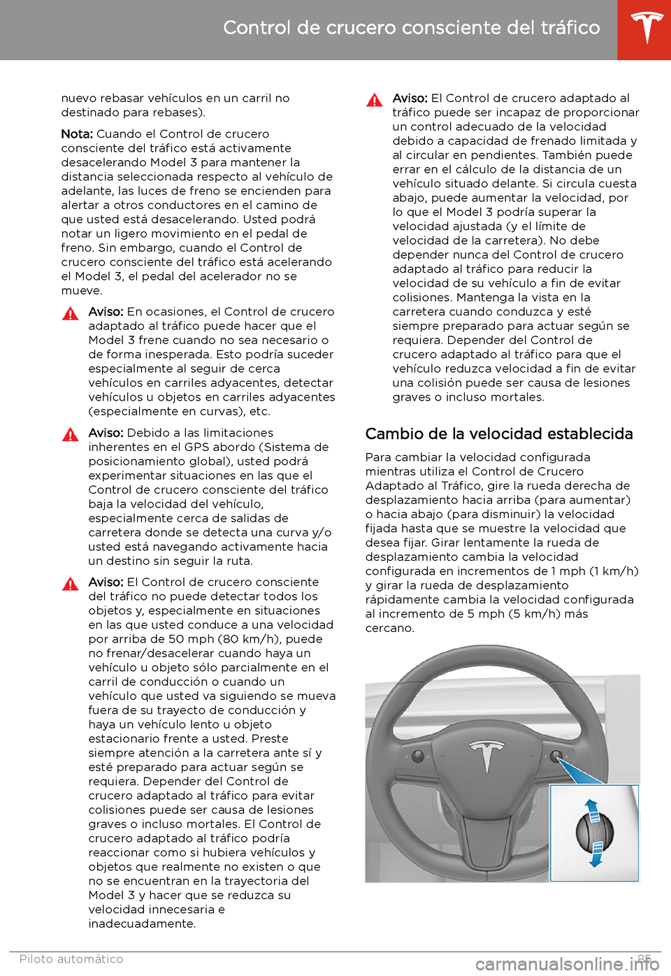 TESLA MODEL 3 2019  Manual del propietario (in Spanish)  nuevo rebasar veh