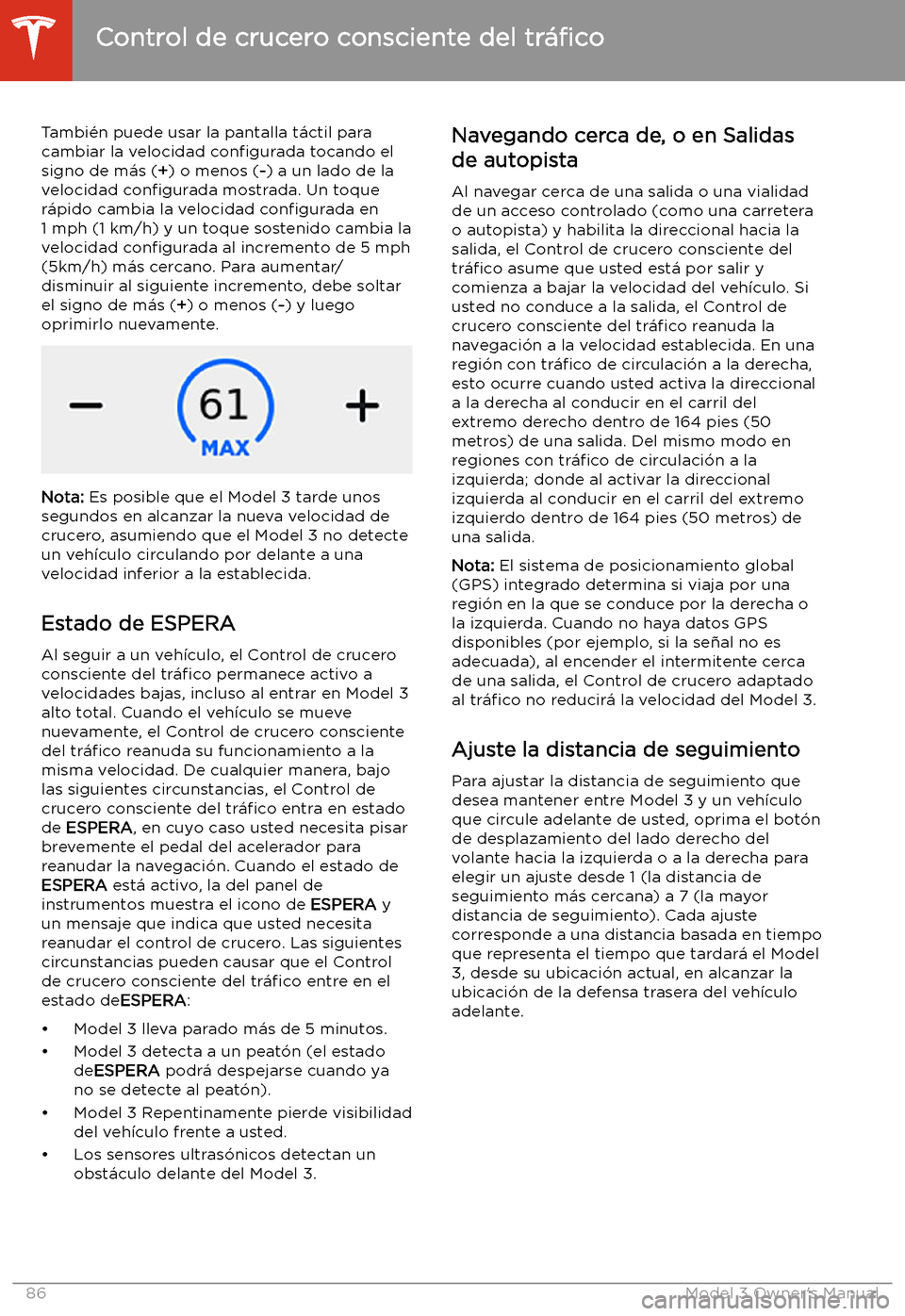 TESLA MODEL 3 2019  Manual del propietario (in Spanish)  Tambi