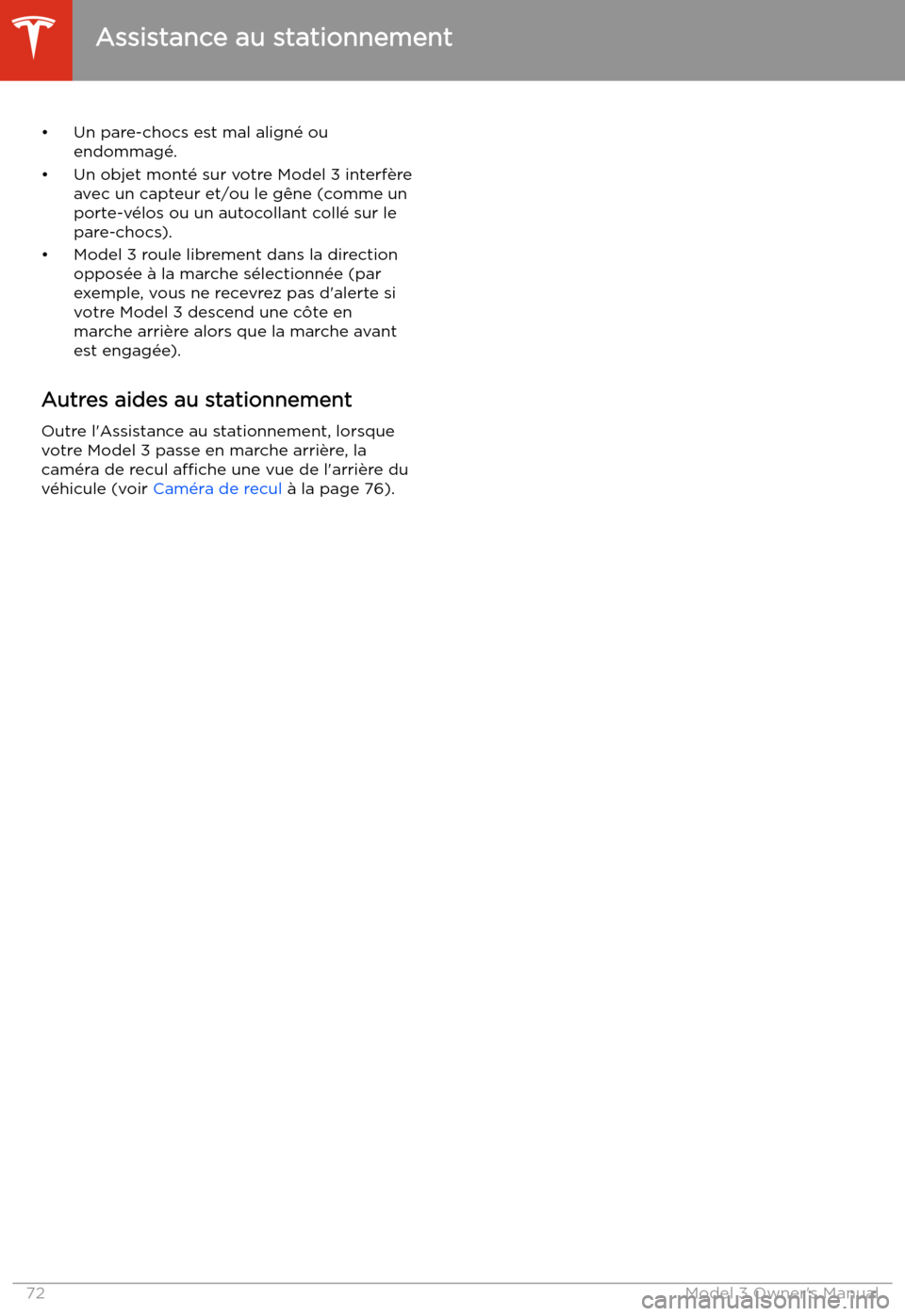 TESLA MODEL 3 2019 Manuel du propriétaire (in French) TESLA MODEL 3 2019 Manuel du propriétaire (in French)
