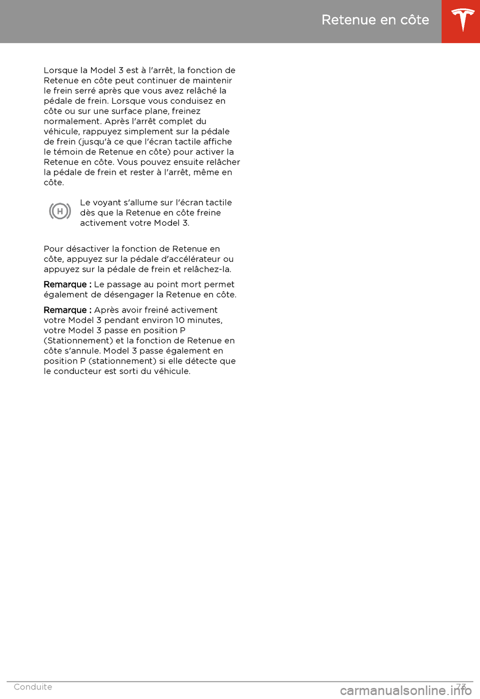TESLA MODEL 3 2019 Manuel du propriétaire (in French) Retenue en c TESLA MODEL 3 2019 Manuel du propriétaire (in French) Retenue en c