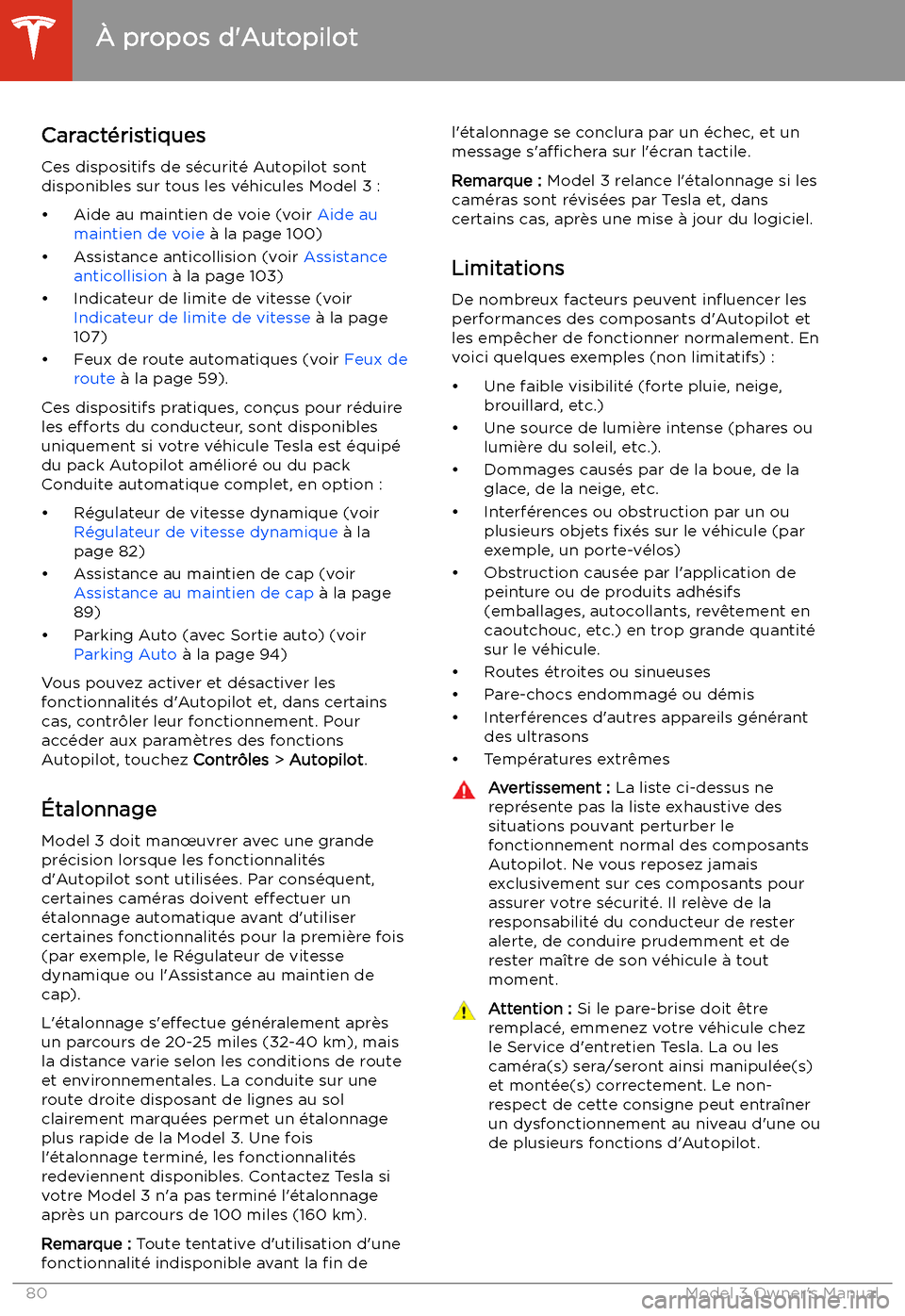 TESLA MODEL 3 2019 Manuel du propriétaire (in French) Caract TESLA MODEL 3 2019 Manuel du propriétaire (in French) Caract