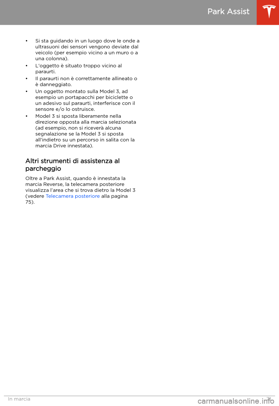 TESLA MODEL 3 2019 Manuale del proprietario (in Italian) TESLA MODEL 3 2019 Manuale del proprietario (in Italian)