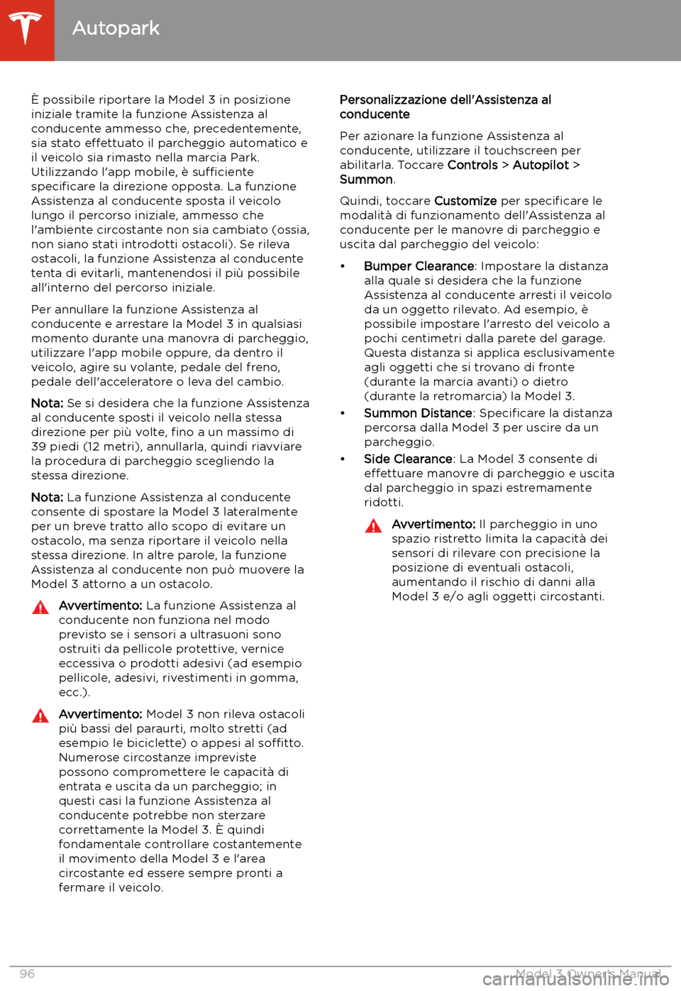TESLA MODEL 3 2019 Manuale del proprietario (in Italian) TESLA MODEL 3 2019 Manuale del proprietario (in Italian)