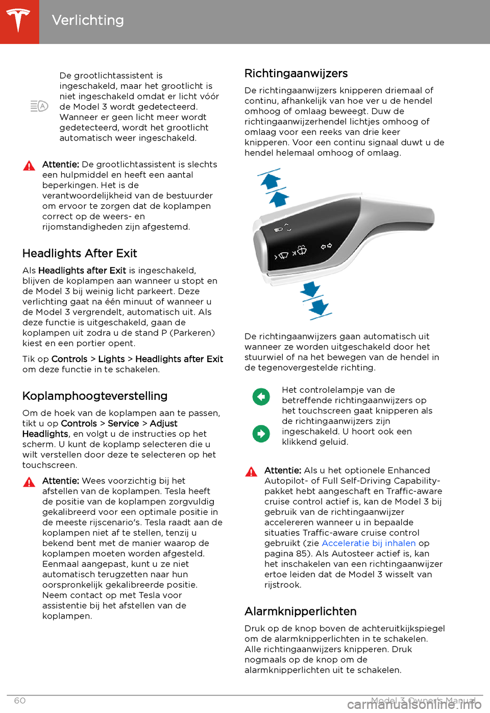 TESLA MODEL 3 2019  Handleiding (in Dutch) De grootlichtassistent is
ingeschakeld, maar het grootlicht is
niet ingeschakeld omdat er licht v