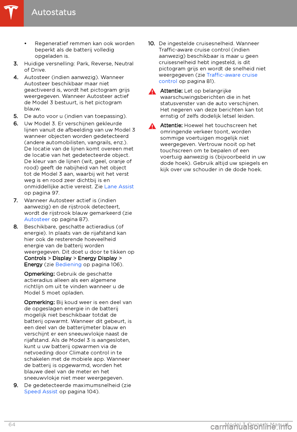 TESLA MODEL 3 2019  Handleiding (in Dutch) 