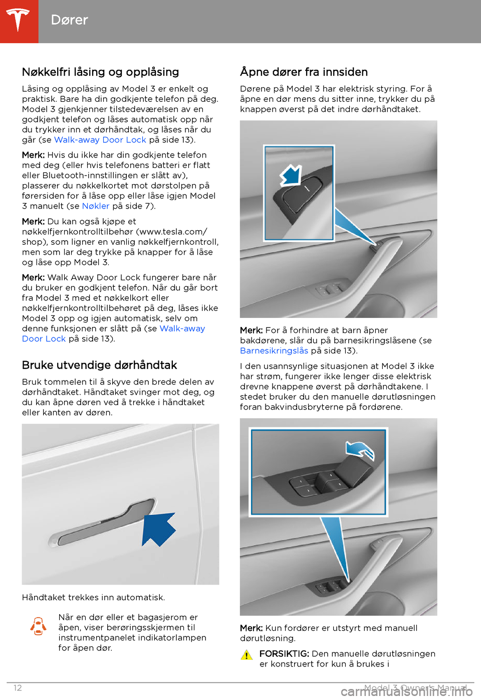 TESLA MODEL 3 2019  Brukerhåndbok (in Norwegian) D