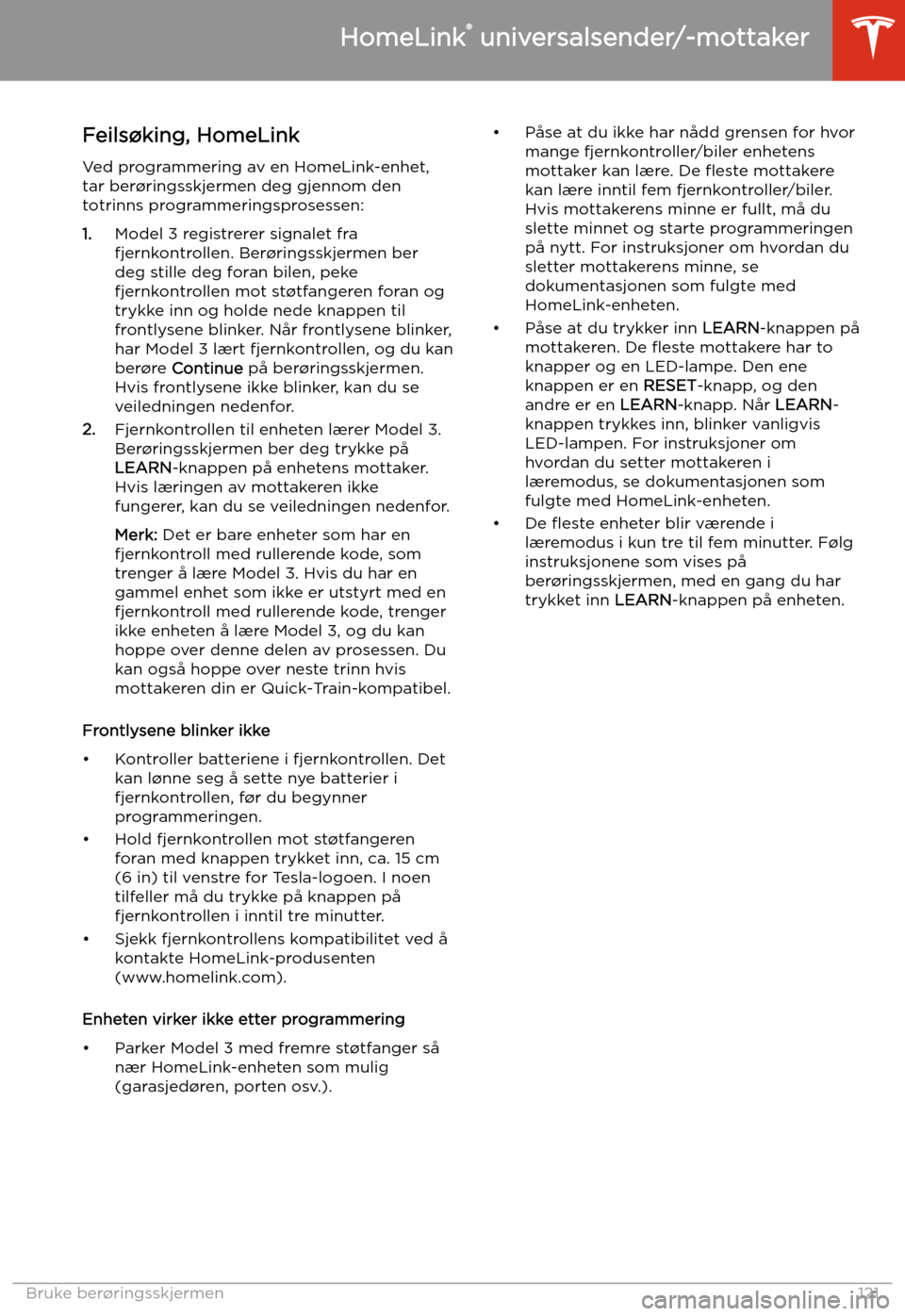 TESLA MODEL 3 2019 Brukerhåndbok (in Norwegian) Feils TESLA MODEL 3 2019 Brukerhåndbok (in Norwegian) Feils