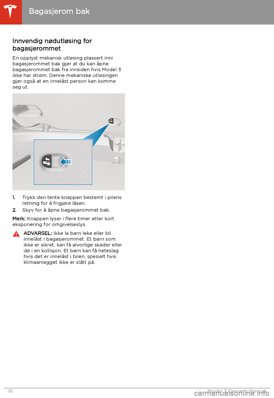 TESLA MODEL 3 2019  Brukerhåndbok (in Norwegian) Innvendig n