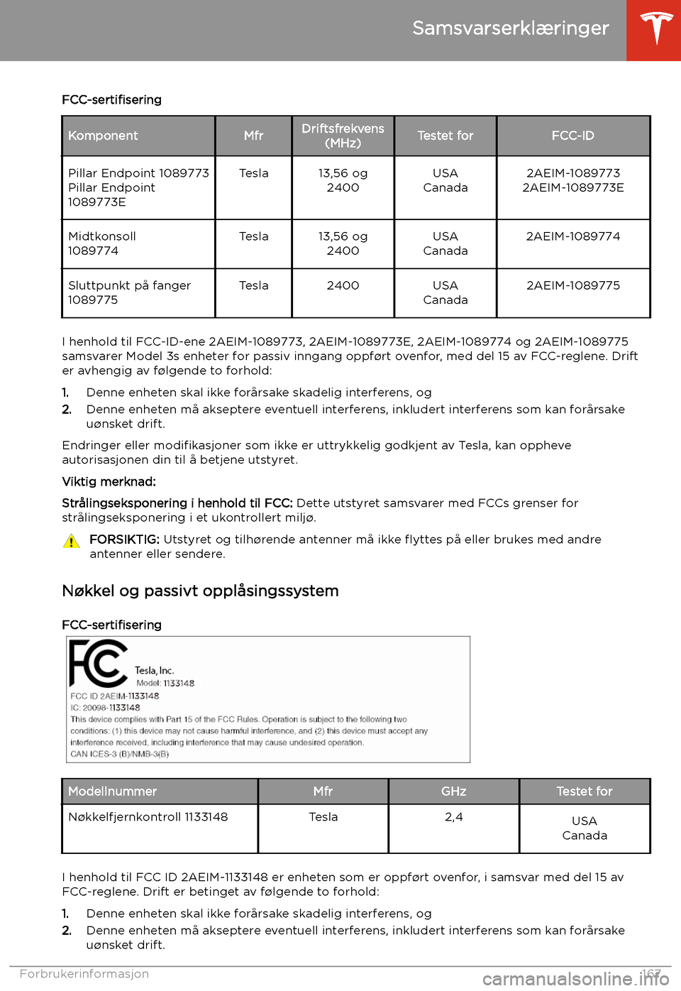 TESLA MODEL 3 2019 Brukerhåndbok (in Norwegian) FCC-serti TESLA MODEL 3 2019 Brukerhåndbok (in Norwegian) FCC-serti