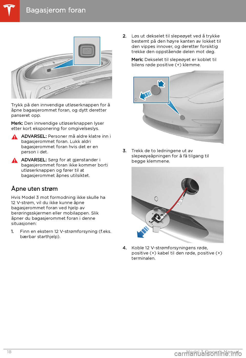 TESLA MODEL 3 2019  Brukerhåndbok (in Norwegian) Trykk p