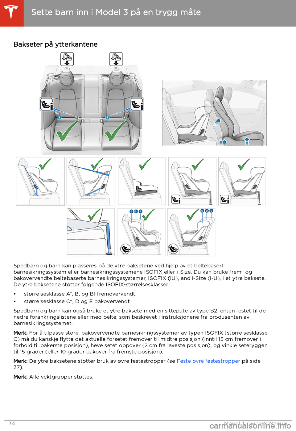 TESLA MODEL 3 2019  Brukerhåndbok (in Norwegian) Bakseter p