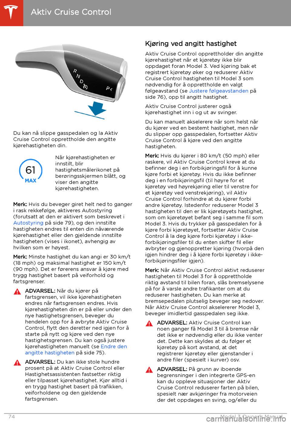 TESLA MODEL 3 2019  Brukerhåndbok (in Norwegian) Du kan n