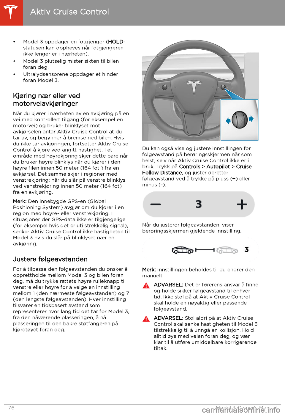 TESLA MODEL 3 2019  Brukerhåndbok (in Norwegian) 