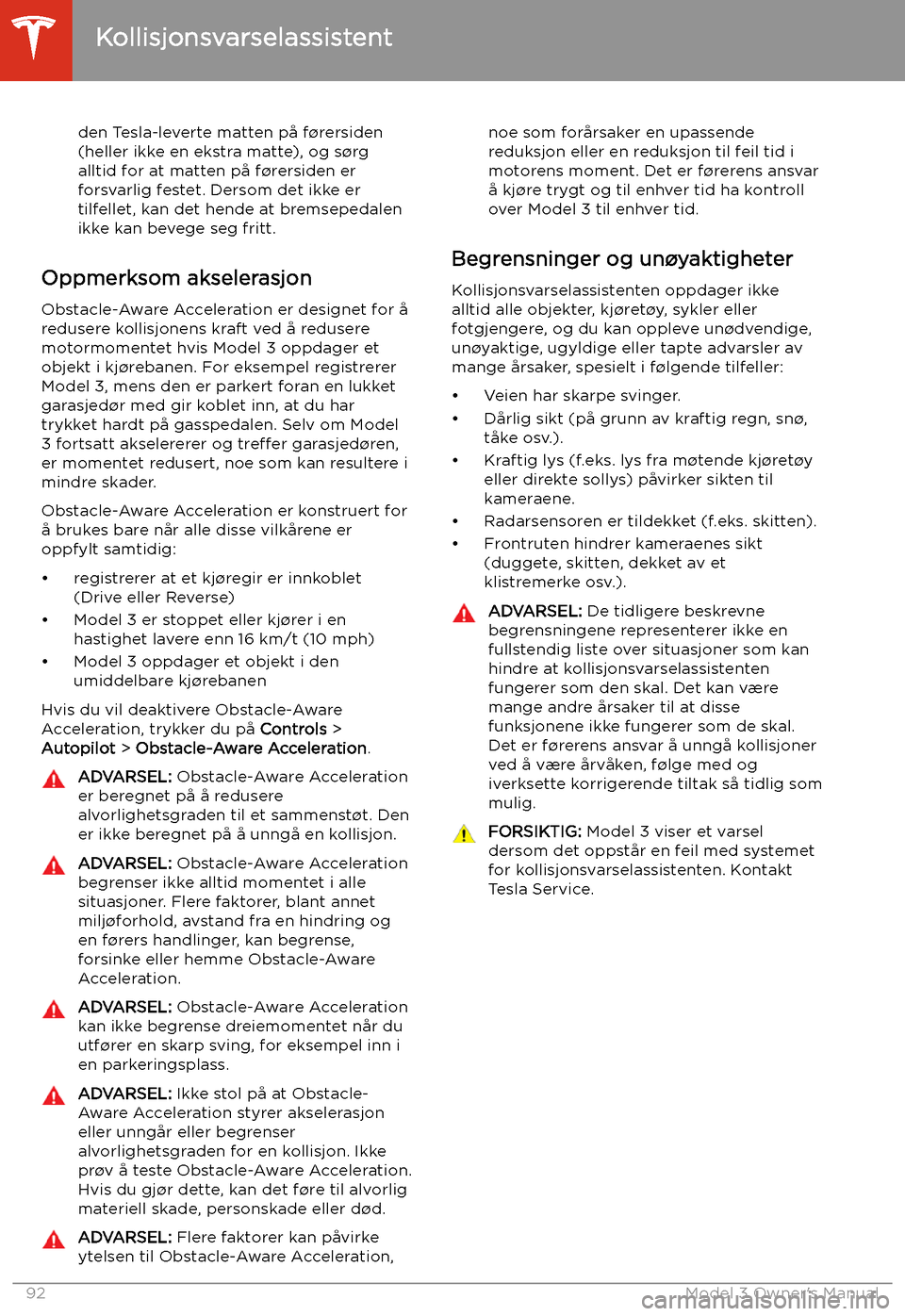 TESLA MODEL 3 2019 Brukerhåndbok (in Norwegian) den Tesla-leverte matten p TESLA MODEL 3 2019 Brukerhåndbok (in Norwegian) den Tesla-leverte matten p