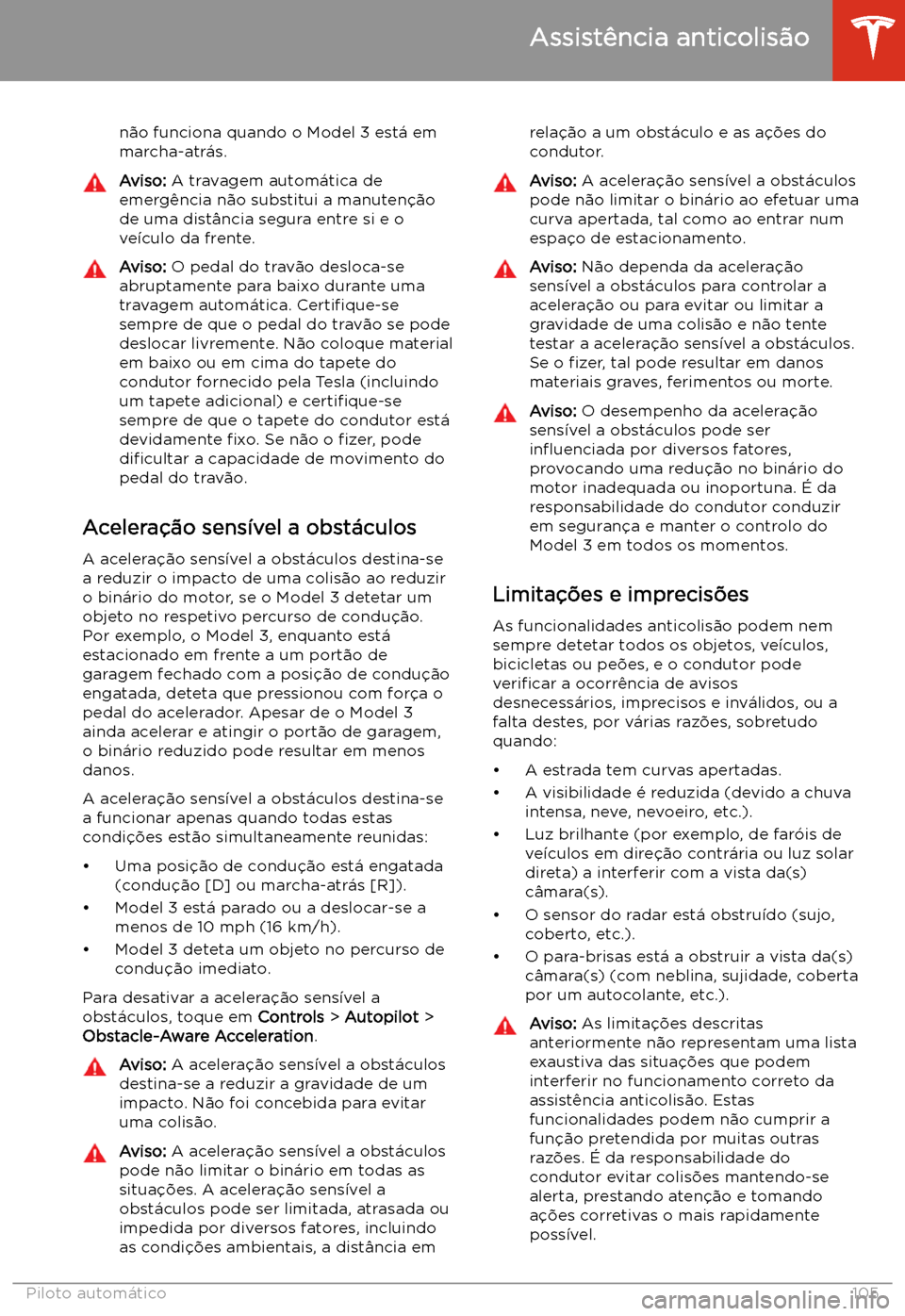 TESLA MODEL 3 2019 Manual do proprietário (in Portuguese) n TESLA MODEL 3 2019 Manual do proprietário (in Portuguese) n