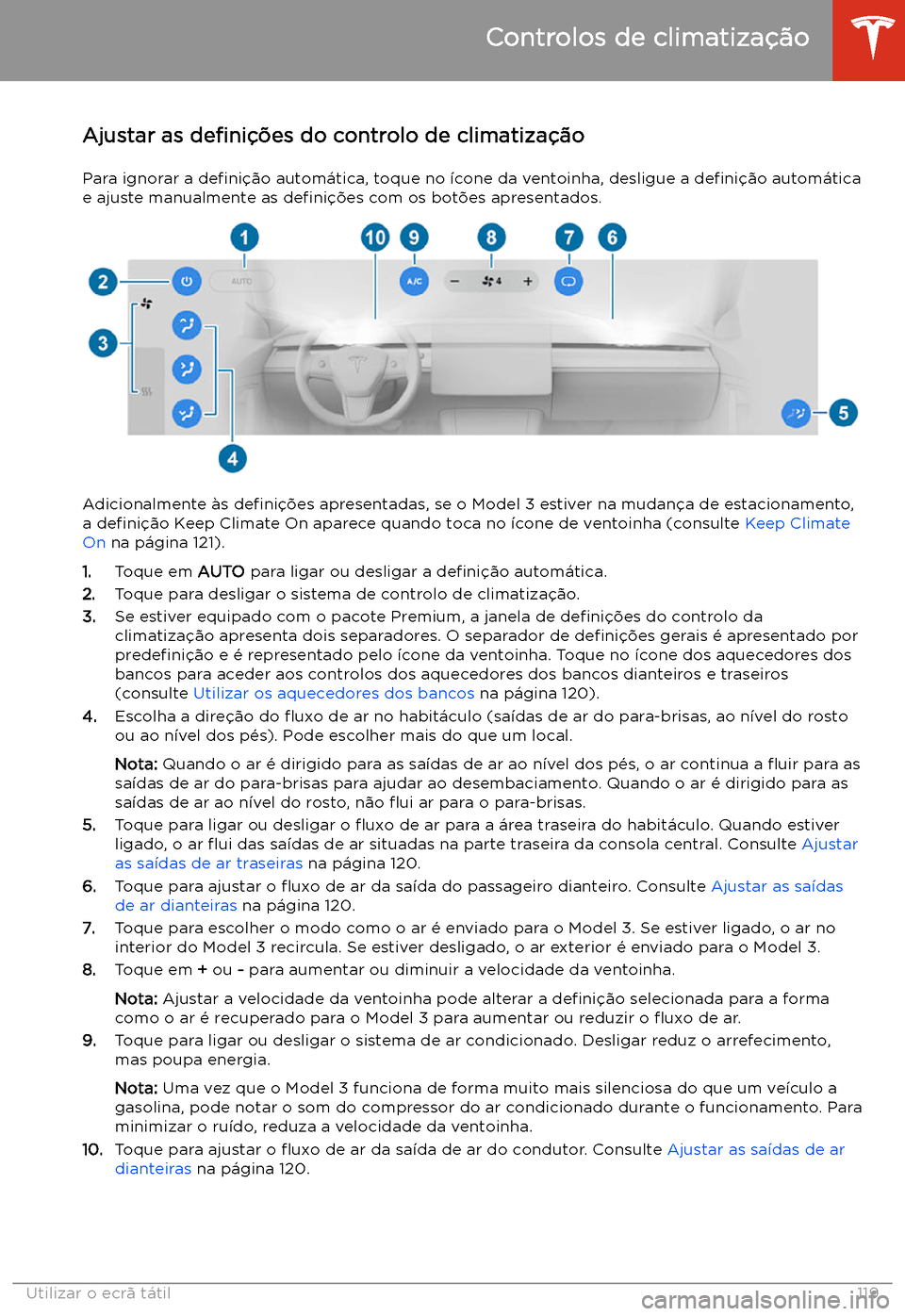 TESLA MODEL 3 2019 Manual do proprietário (in Portuguese) Ajustar as de TESLA MODEL 3 2019 Manual do proprietário (in Portuguese) Ajustar as de
