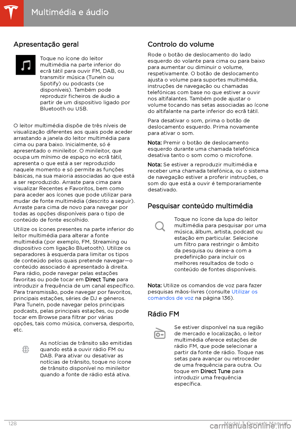 TESLA MODEL 3 2019 Manual do proprietário (in Portuguese) Multim TESLA MODEL 3 2019 Manual do proprietário (in Portuguese) Multim