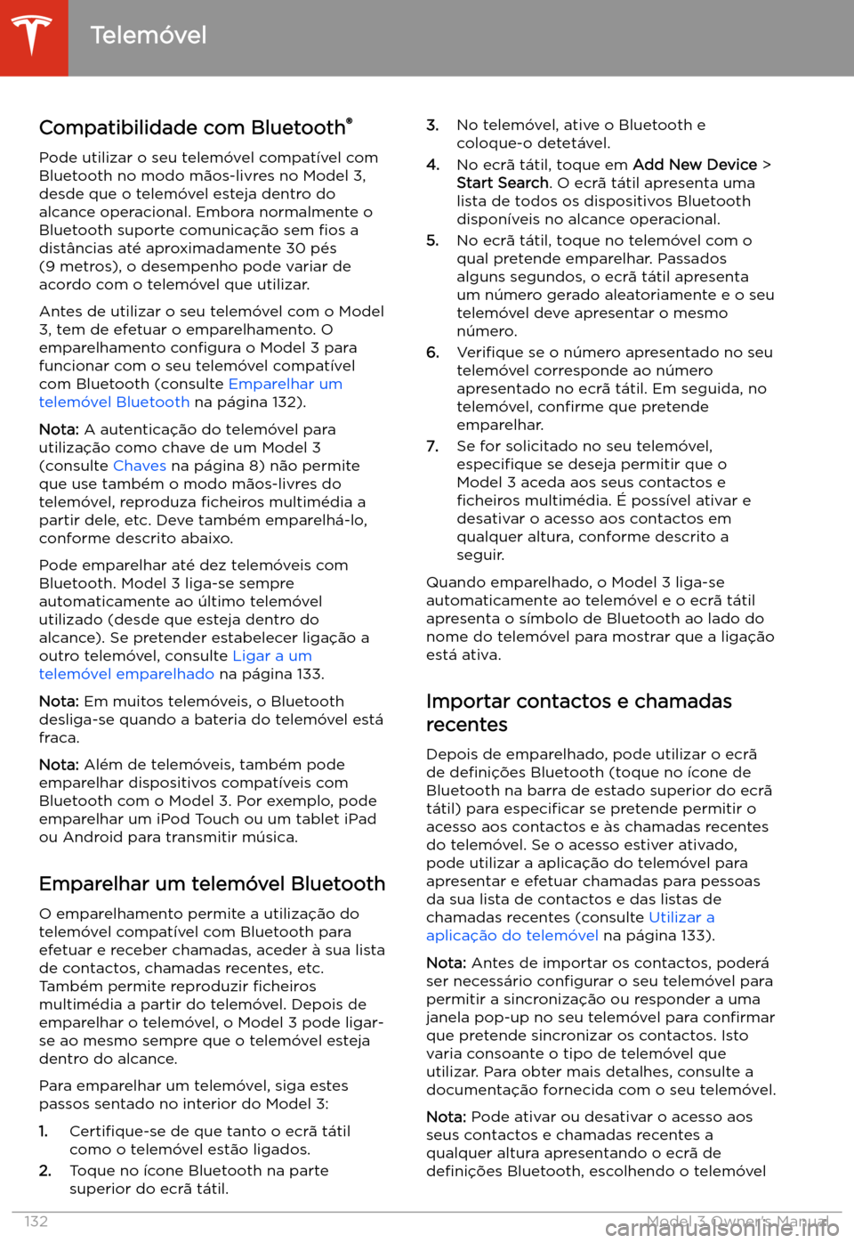 TESLA MODEL 3 2019 Manual do proprietário (in Portuguese) Telem TESLA MODEL 3 2019 Manual do proprietário (in Portuguese) Telem